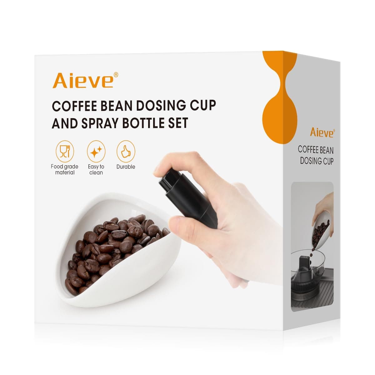 AIEVE Bean Dosing Cup and Spray Bottle Set, Espresso and Coffee Accessories for Bar (White)