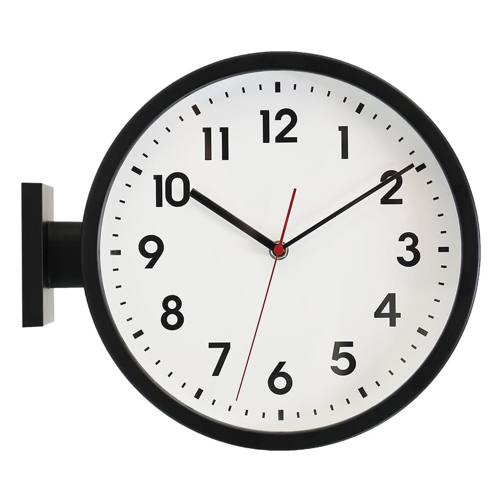 BESTIME 66296A Black Frame Double Sided Aluminum Wall Clock.Simple Design,Classic Aluminum Station Clock,Quiet and Elegant Style,Suitable for Home.