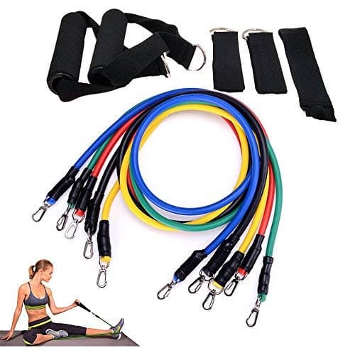 Resistance Bands 11Pc Set - Include 5 Stackable Exercise Bands with Handles, Door Anchor Attachment and Legs Ankle Straps for Resistance Training, Physical Therapy, Home Workouts
