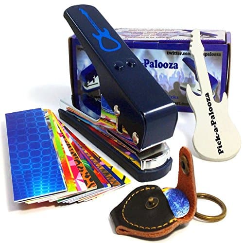 Pick-A-Palooza Diy Guitar Pick Punch Mega Gift Pack - The Premium Pick Maker - Leather Key Chain Pick Holder, 15 Pick Strips And A Guitar File - Blue