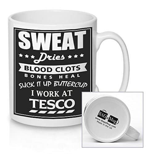 I Work at TESCO - Retail Supermarket Worker Mug - New Quick and Easy Personalised Office Ceramic Tea and Coffee Mug, The Fast delivery Perfect Tescos Gift