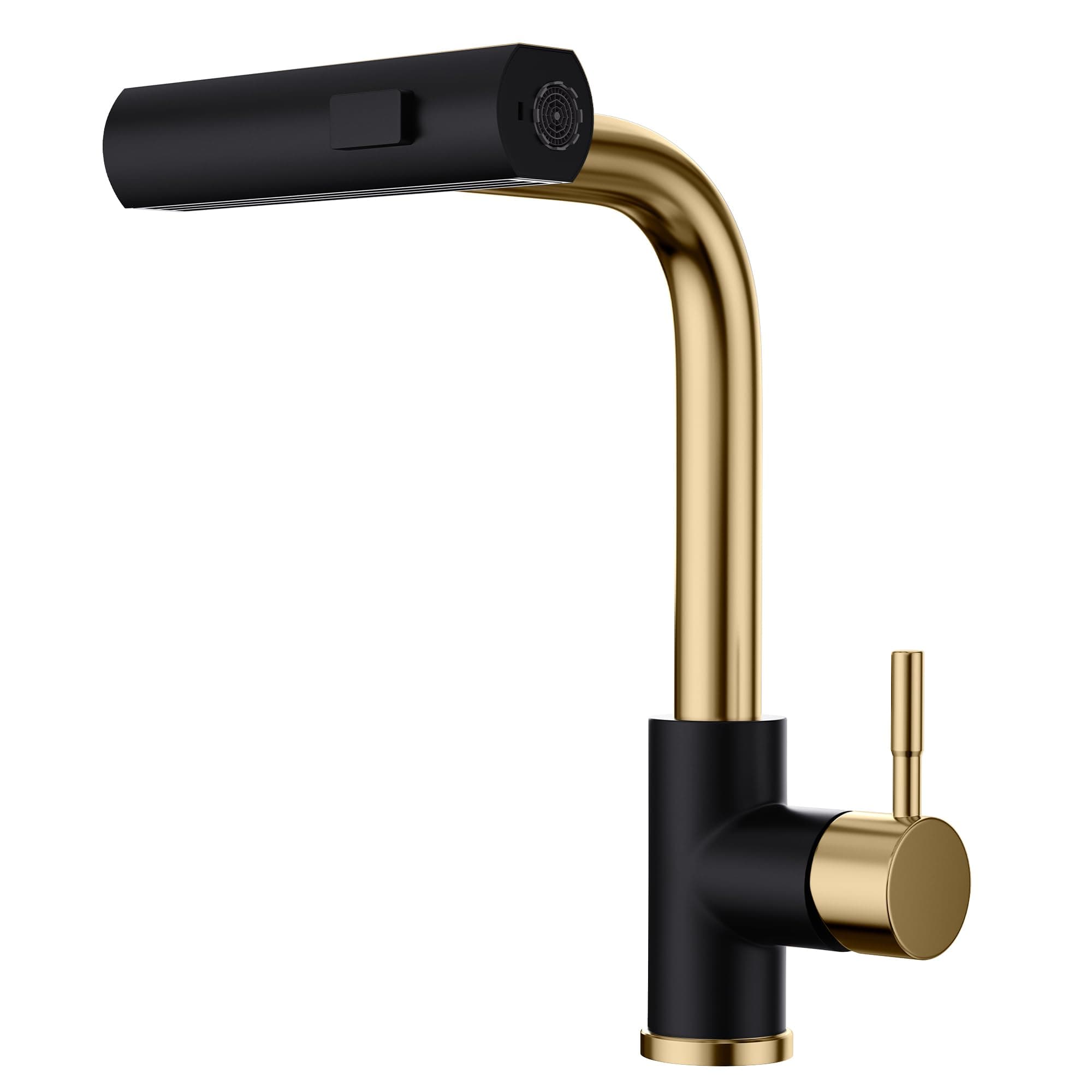 Black and Gold Kitchen Faucet with Pull Down Sprayer, Waterfall 15“ High Single Handle Kitchen Sink Faucets