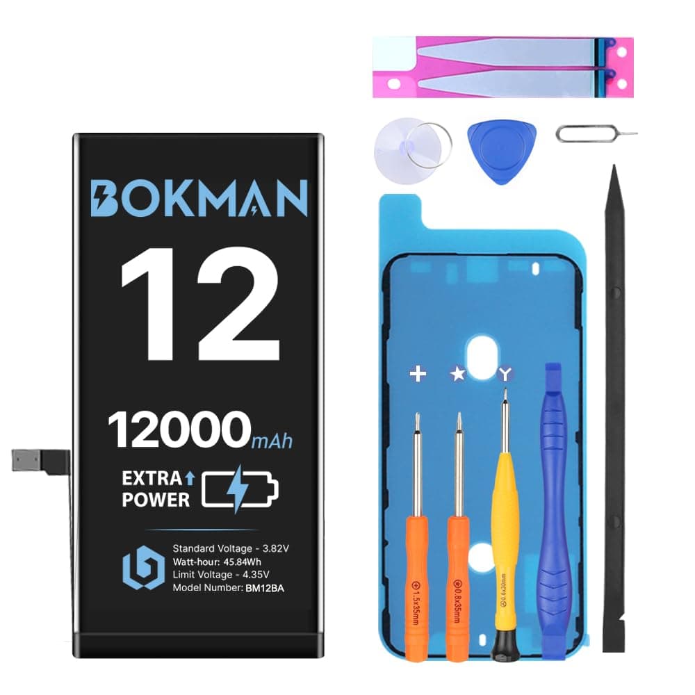bokman for iPhone 12/12 Pro Battery Replacement, 12000 mAh High Capacity Li-ion Polymer Battery with All Tool Kits