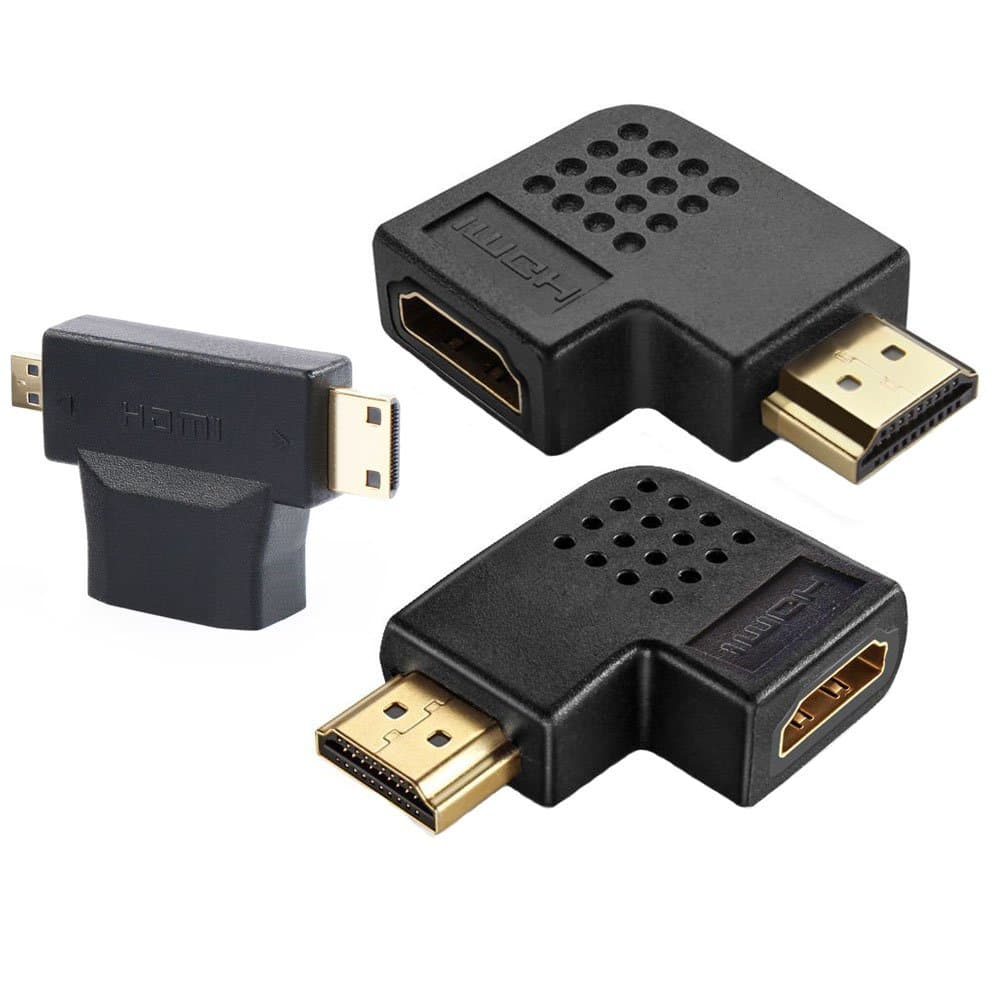 SHENFAN HDMI Adapter 2 In 1 Mini HDMI and Micro HDMI Male to HDMI Female+HDMI Angle Adapter 90 Degree Vertical Flat Right + 270 Degree Flat Left Connector Male To Female Port