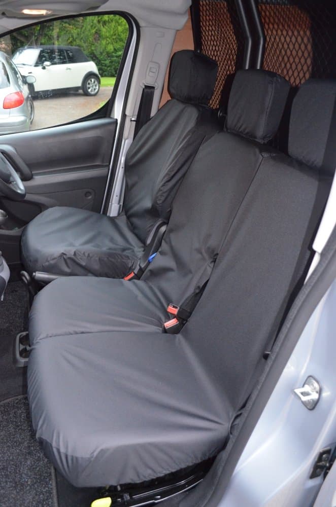 PROFESSIONALLY TAILORED Protective Waterproof Front Triple 3 Seat Covers in Black (BERLINGO VAN Compatible).