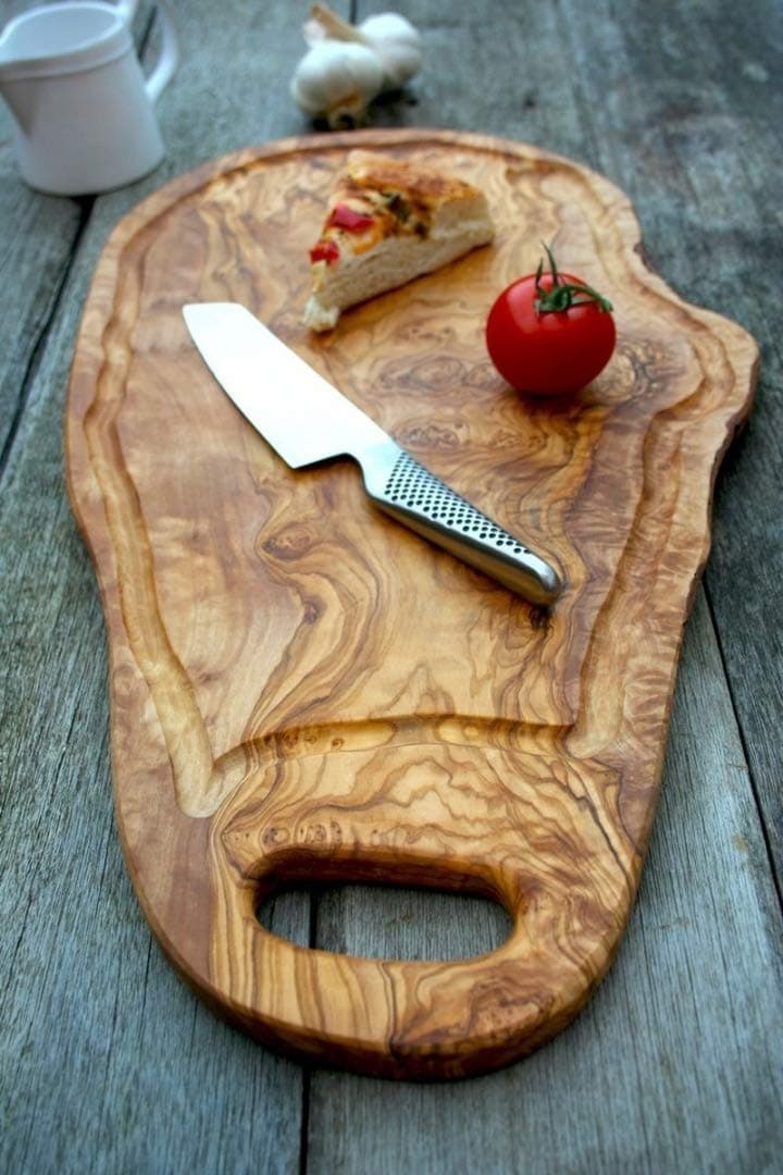 (PNA50) Large Rustic Olive Wood Chopping / Serving / Presentation Board with Jus Groove - Length 45 to 50cm