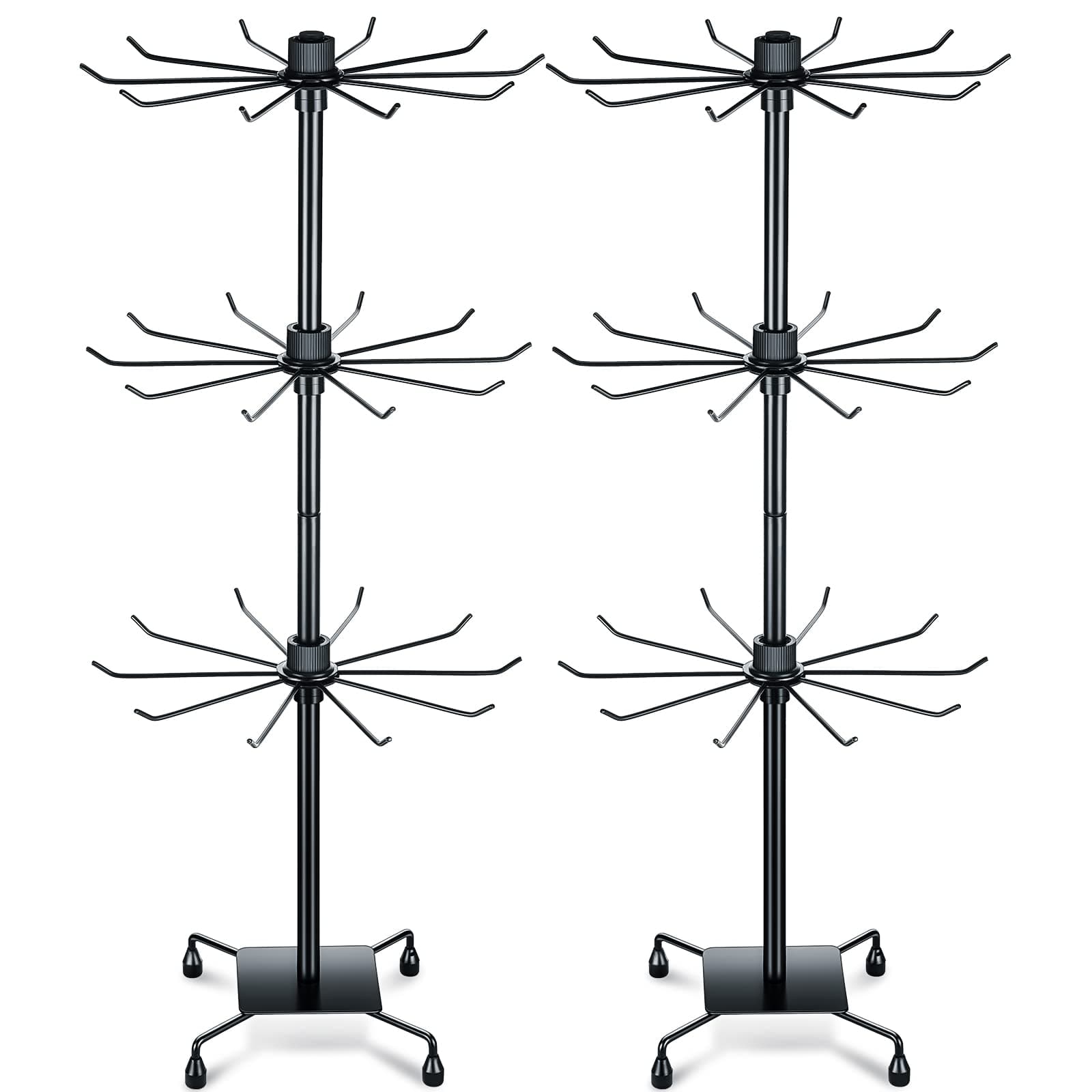 BBTO 2 Pcs Rotating Display Stand Jewelry Display Rack with Hooks Metal Earrings Stand for Vendors Necklace Bracelet Selling(Black,28.35 x 11.81 Inch)