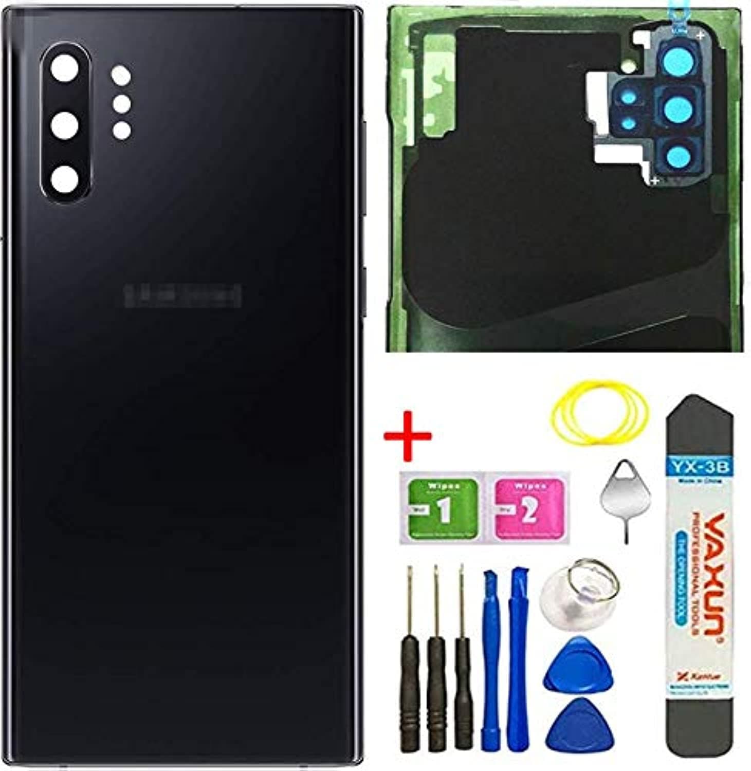 Galaxy Note 10 Plus Back Glass Replacement Cover Housing Door W/Camera Glass Lens and Tape Parts for Samsung Galaxy Note10 Plus, Note 10+, 5G Tools + Eject Pin (Aura Black)