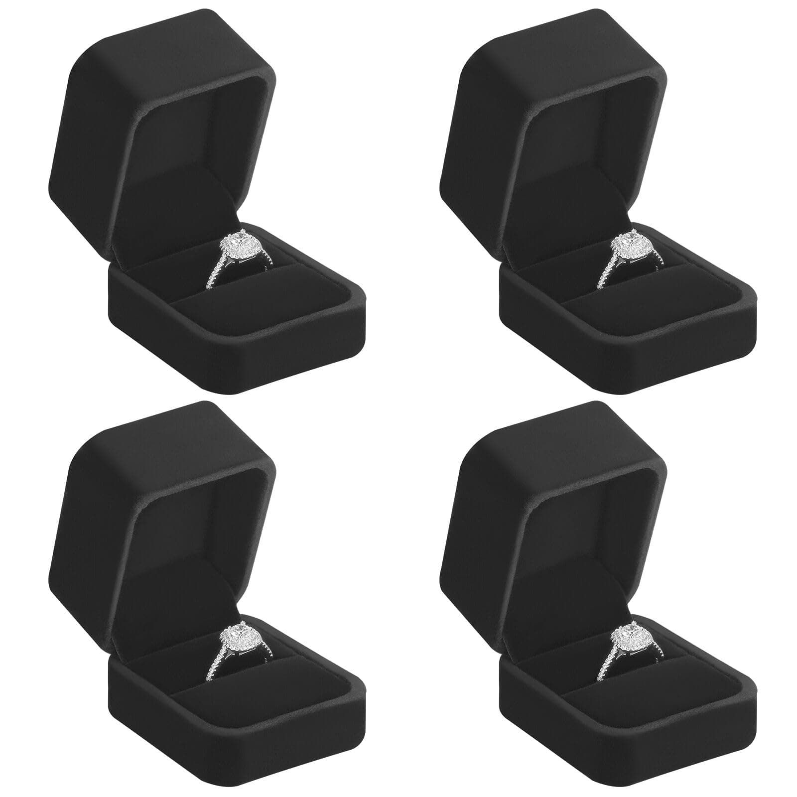 LETURE 4 Pieces Velvet Ring Gift Boxes Set, Earring Pendant Jewelry Case, Jewellry Display Box for Wedding, Engagement,Proposal, Birthday and Anniversary (4pcs Black)