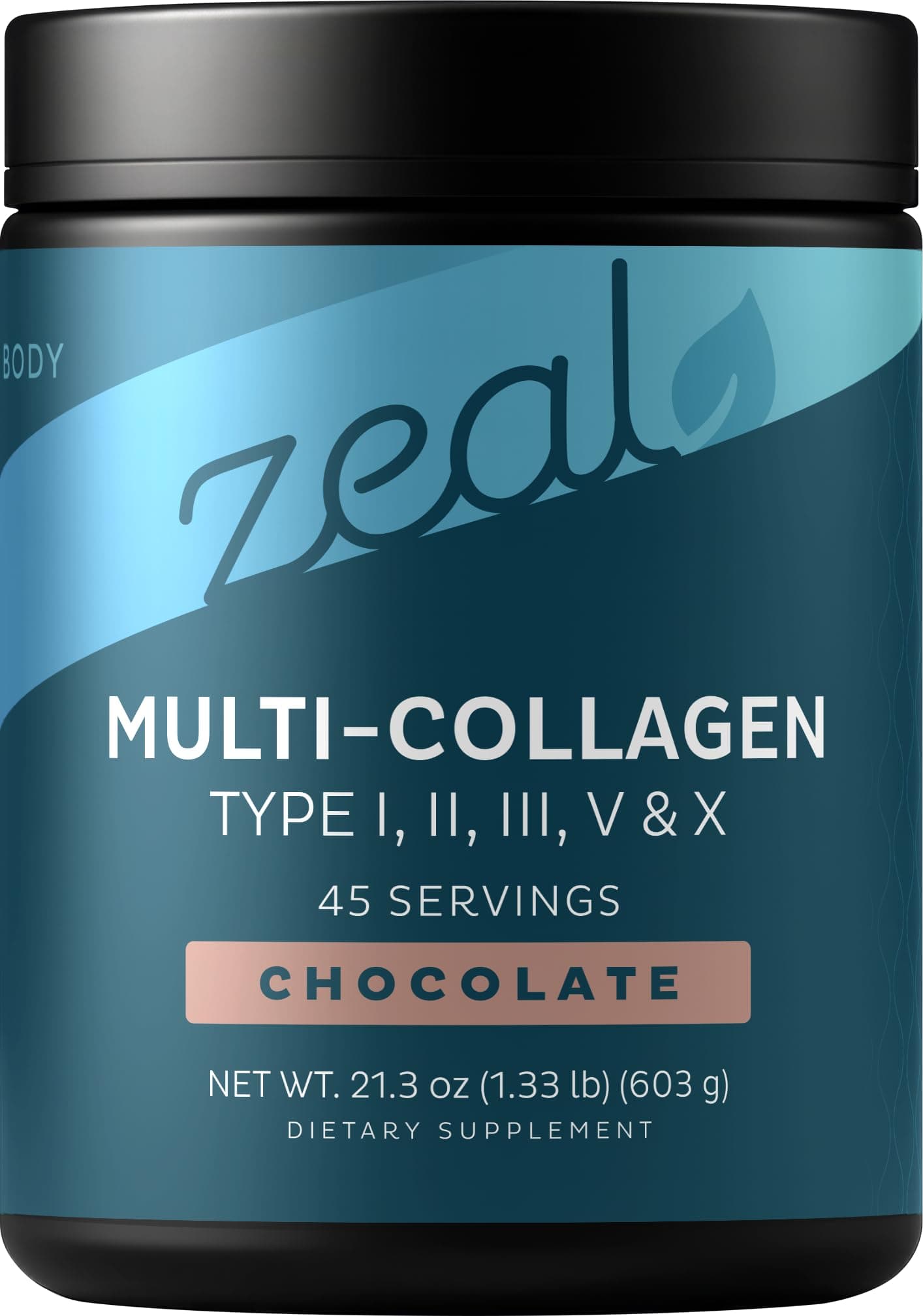 Zeal Naturals Multi Collagen Protein Peptides Powder Types I II III V X - Vitamin C, Biotin & Hyaluronic Acid - Hair, Skin & Nails - Marine, Bovine, Chicken & Eggshell - Chocolate, 45 Servings