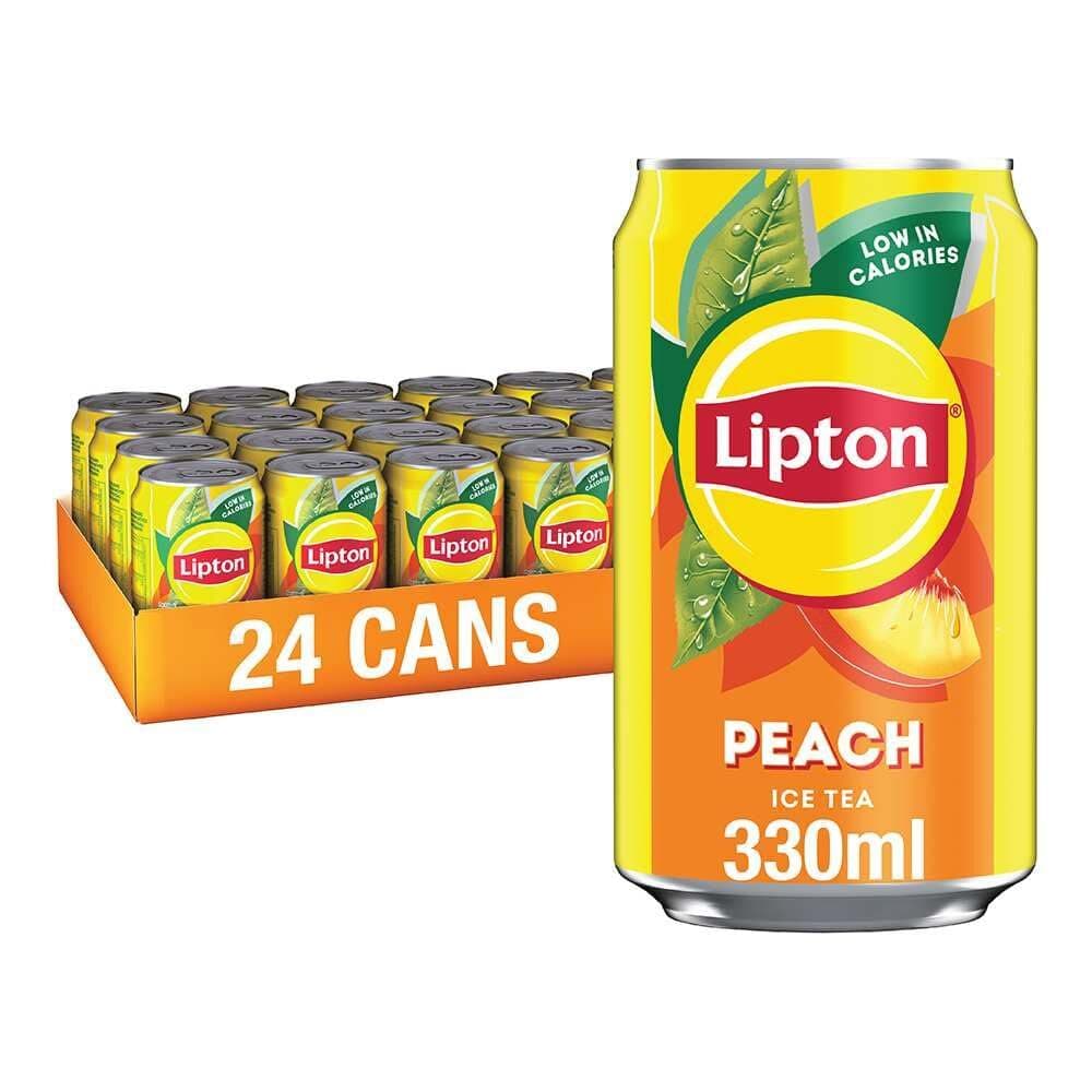 Peach Ice Tea Can 330 ml (Pack of 24), Low Calorie Soft Drink, 100% Black Tea Extract