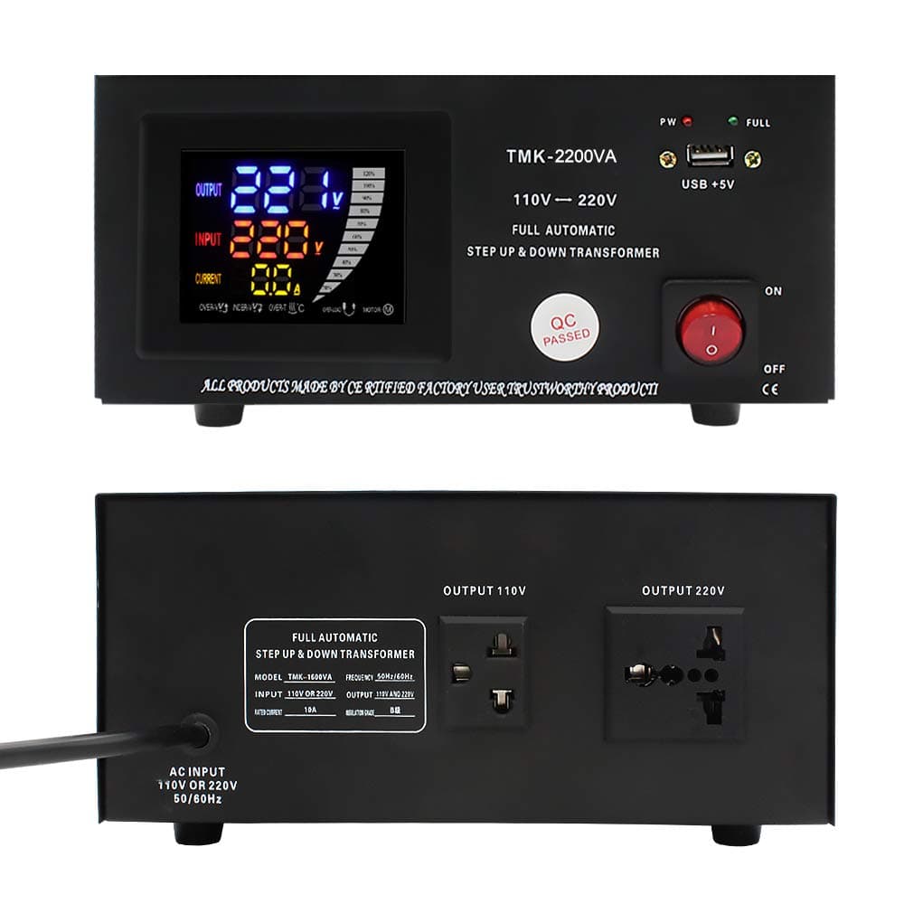 Yinleader 2200VA 220V - 110V Step Up & Step Down Voltage Transformer Converter UK to US 110V & 220V outlets (automatic voltage recognition)