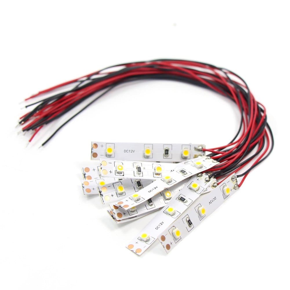 Evemodel DD01WM 10pcs Pre Wired White Strip Led Light Self-adhesive Flexible 12V ~ 18V 3528 SMD LED