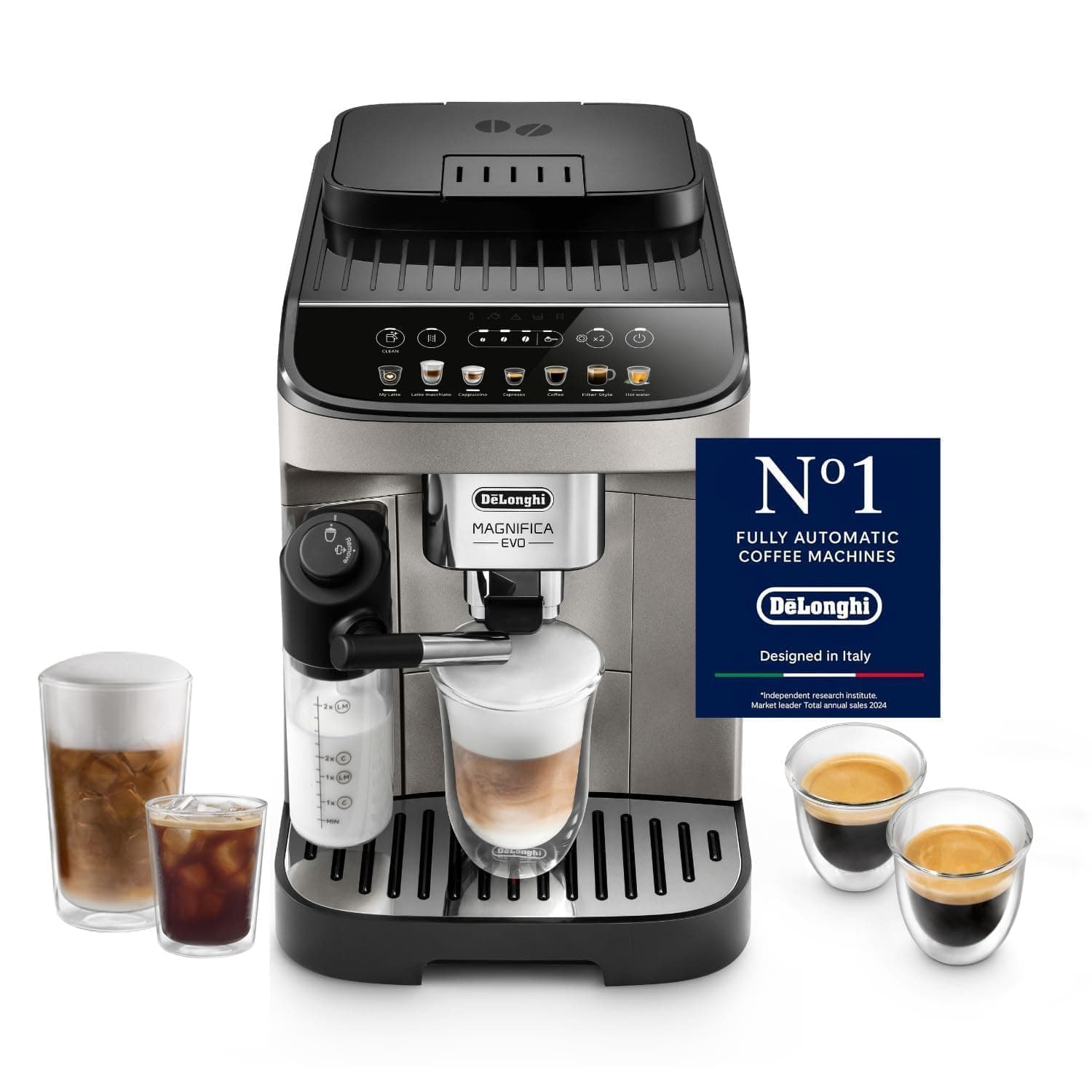 De'Longhi Magnifica EVO Fully Automatic Coffee Machine, Original Italian Brand, 12+ Hot & Cold Coffee Options, Patented LatteCrema Technology, Intuitive Colour Display, Bean to Cup, ECAM290.81