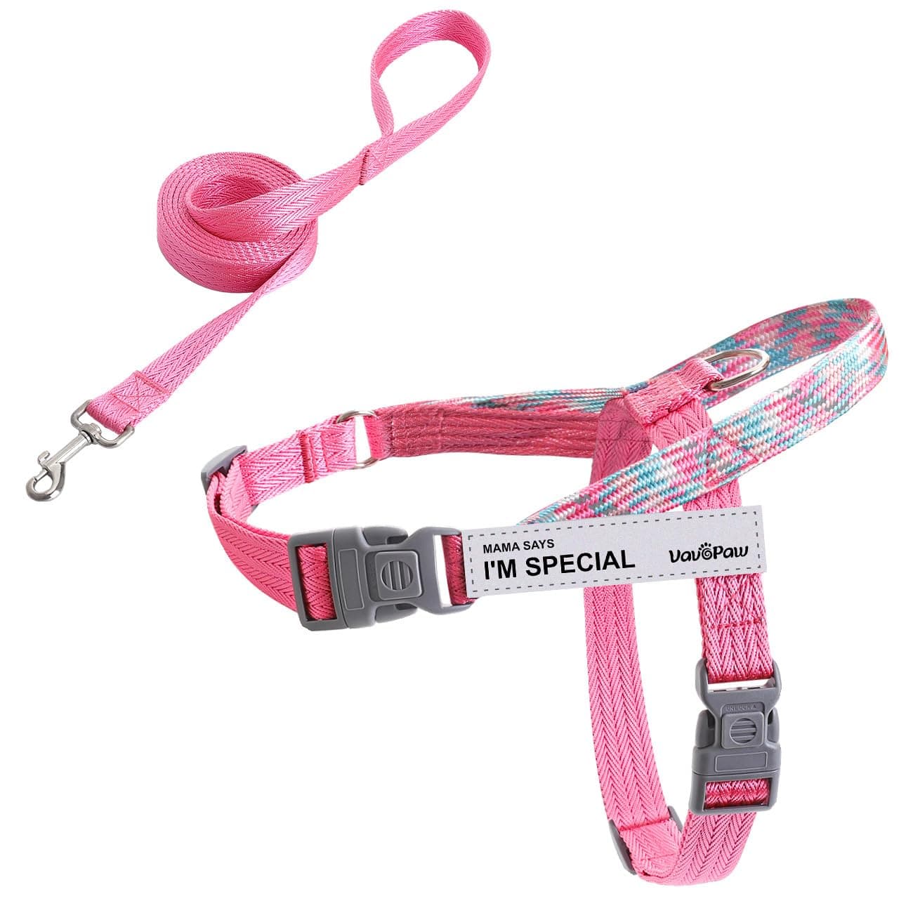VavoPawDog Harness and Leash Set, No Pull Dog Harness for Easy Walking and Training, Adjustable Dog Vest Harness with Reflective Magic Tapes, Escape Proof Grip Harness for Large Dogs, Puppies, S Pink