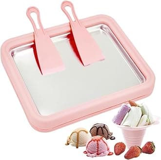 Wtrtr Big Ice Cream Roller Maker,Ice Cream Roll Dessert at Home,Ice Plate Ice Cream Roller Plate Anti-Griddle Pan with 2 Spatulas Easy Homemade Rolled Ice Cream, Frozen Treat Maker (Big Pink)