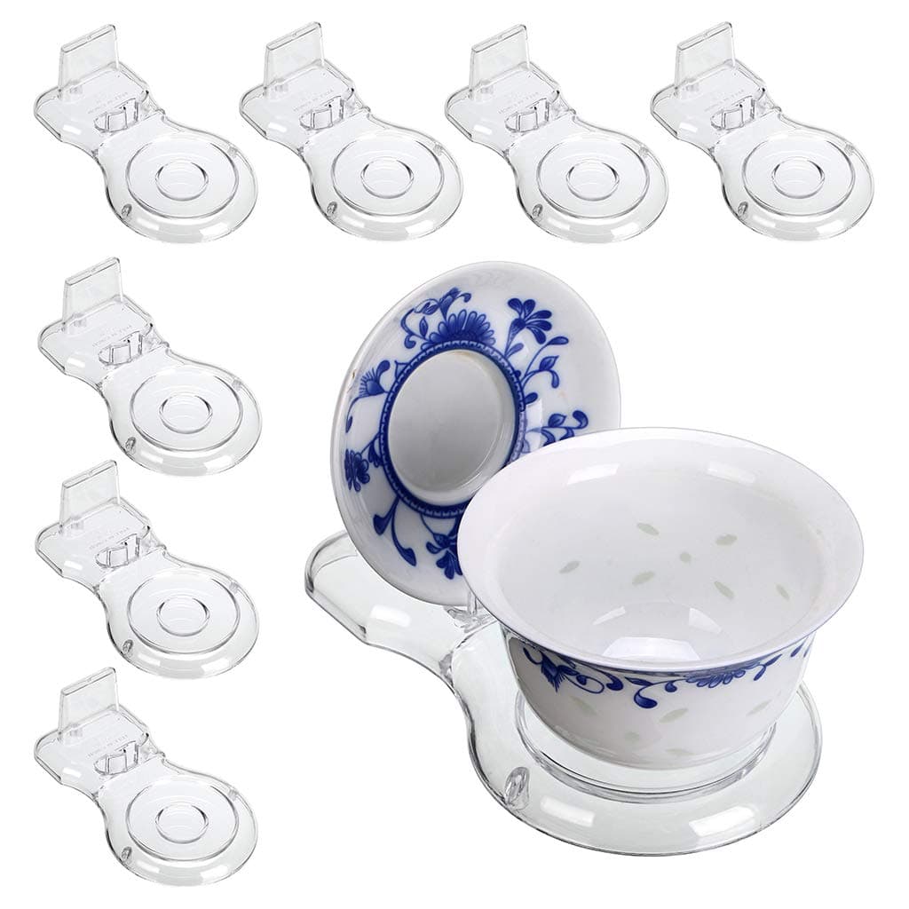 Hipiwe Acrylic Tea Cup Saucer Display Stands Clear Dinnerware Display Easel Stand Teacup Sets Plate Holder,Pack of 8 (8pcs,Short Legs)