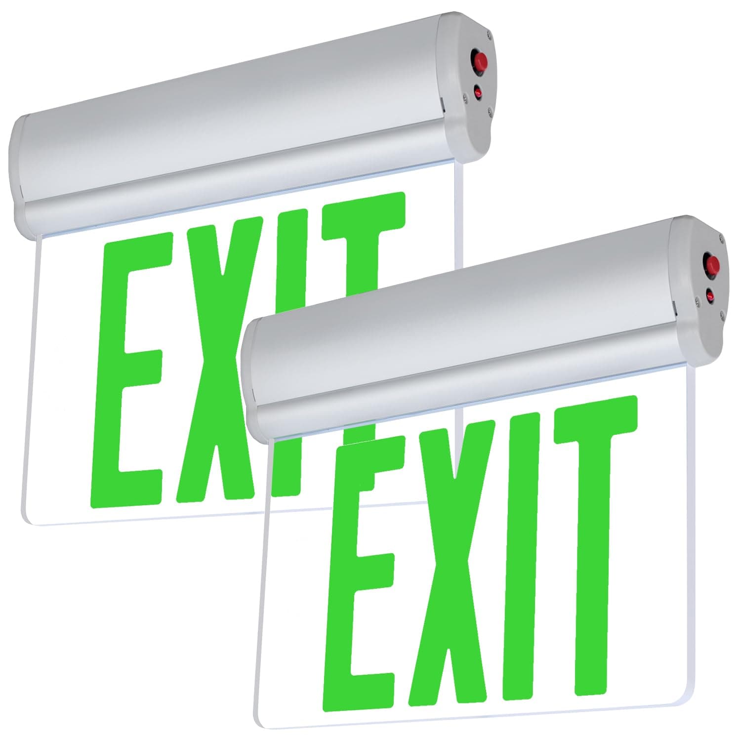 LFI Lights Edge-Lit Green Exit Sign – Modern Brushed Aluminum Housing, LED Illumination, Hardwired with Battery Backup, UL Listed, Single-Sided Clear Acrylic Panel for Sleek Commercial & Residential Safety Compliance (2 Pack)