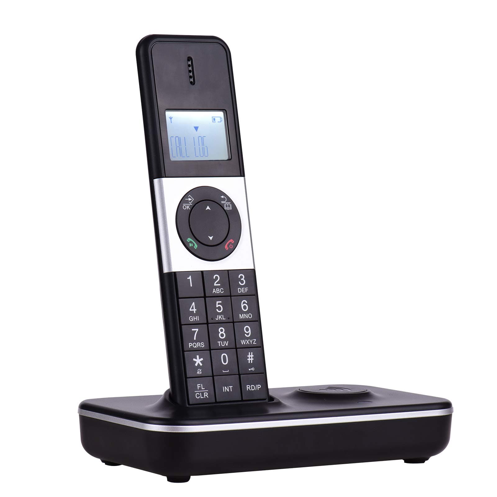 Eacam Cordless Phone Digital Phone with LCD Display Caller ID Hands-free Calls Conference Call Support 5 Handsets Connection Black Cordless Phone for Office Business Home Family