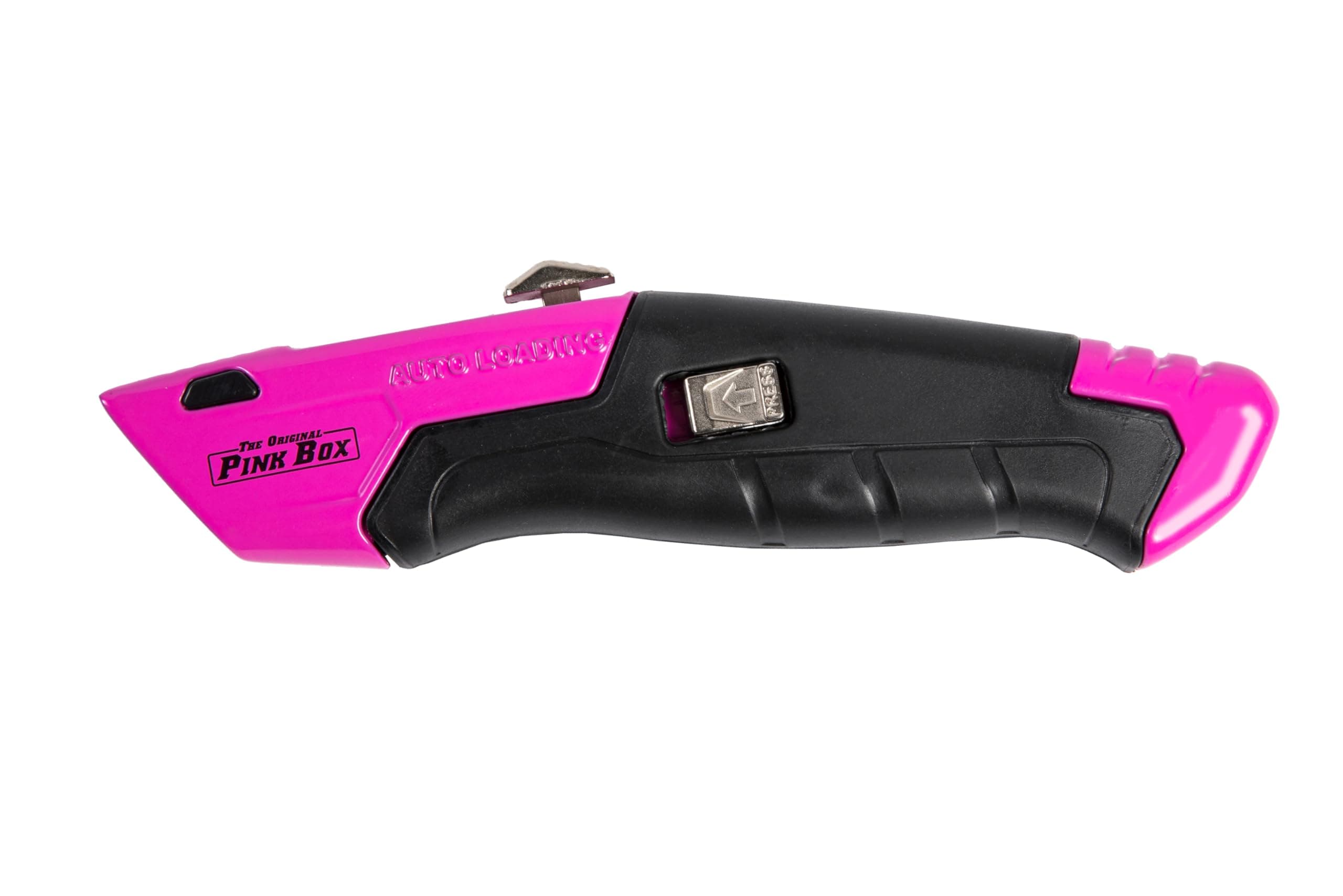 The Original Pink Box Auto-Loading Utility Knife, Pink | 3-Position Retractable Box Cutter with 5 Pre-loaded Blades