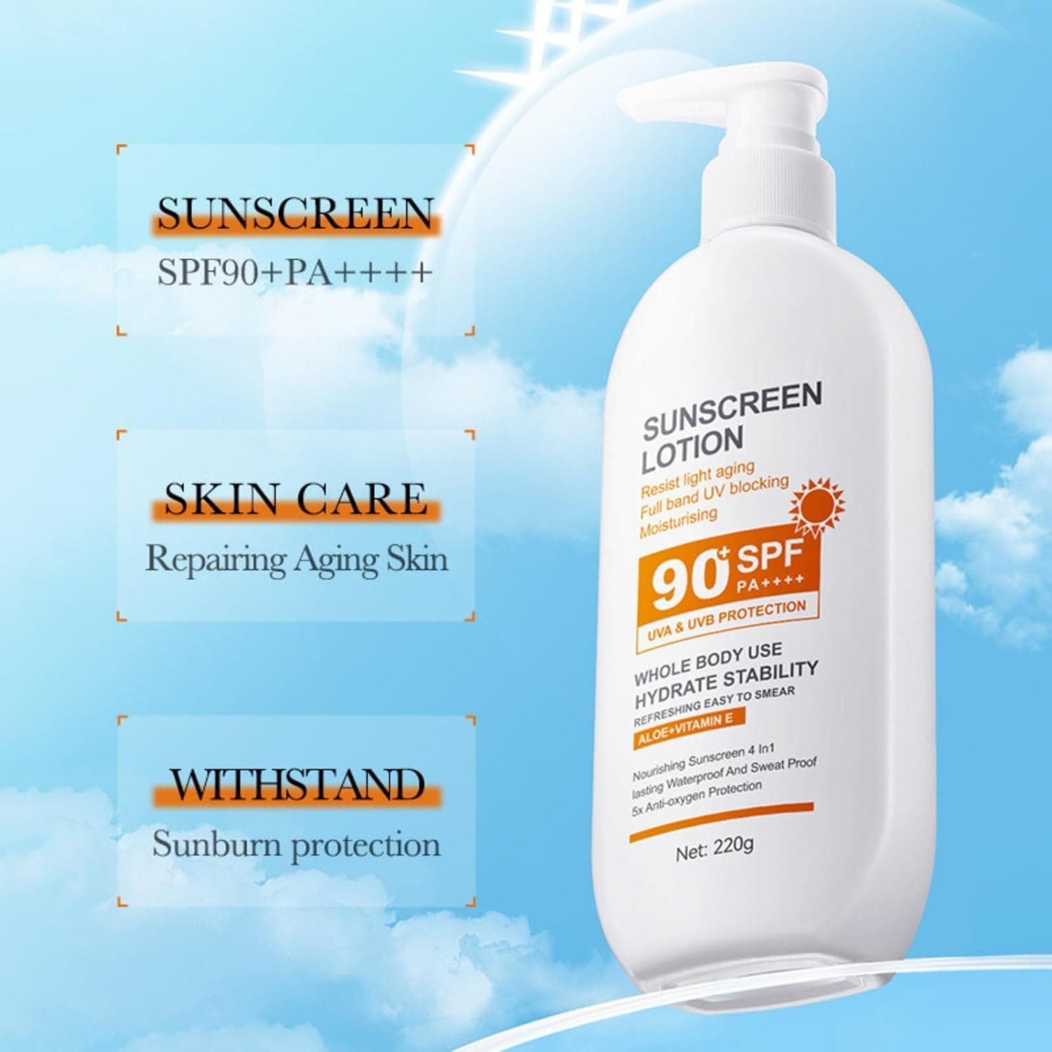 Azonee Sunscreen for Face, Sunscreen Spf 90+, Large-Volume Body Sunscreen, Sunscreen Spf 90 Pa+++, Ultra-Light UV Protection, Waterproof and Sweat-Proof, Moisturizing and Non-Greasy