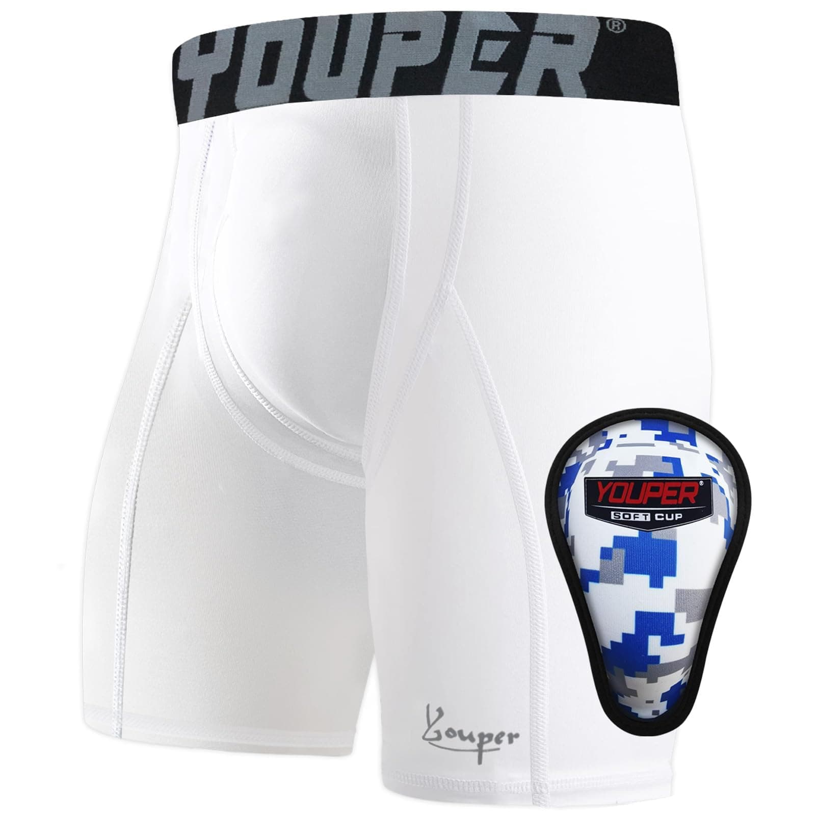 - Youth Boys Compression Shorts with Soft Protective Cup, Sliding Underwear for Baseball Football