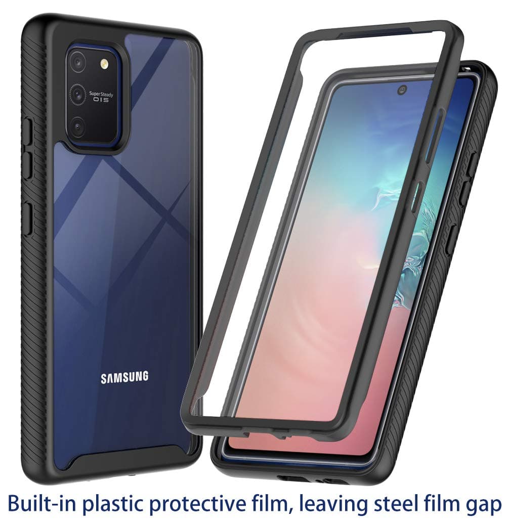 ONOLA Galaxy S10 Lite Case(2020), Galaxy A91 Case, M80S Case,Three Defense Built-in Screen Protector Crystal Clear Slim Fit Full Body Shockproof Cover for Samsung Galaxy S10 Lite(Clear/Black)