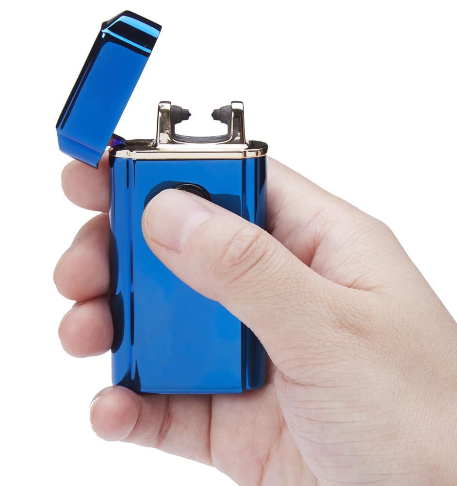 Tomolo USB Rechargeable Windproof Flameless Electronic Plasma Arc Lighter,Durable,Fashion,Cool with Clean Brush,USB Charging Cable and Gift Box(Blue)