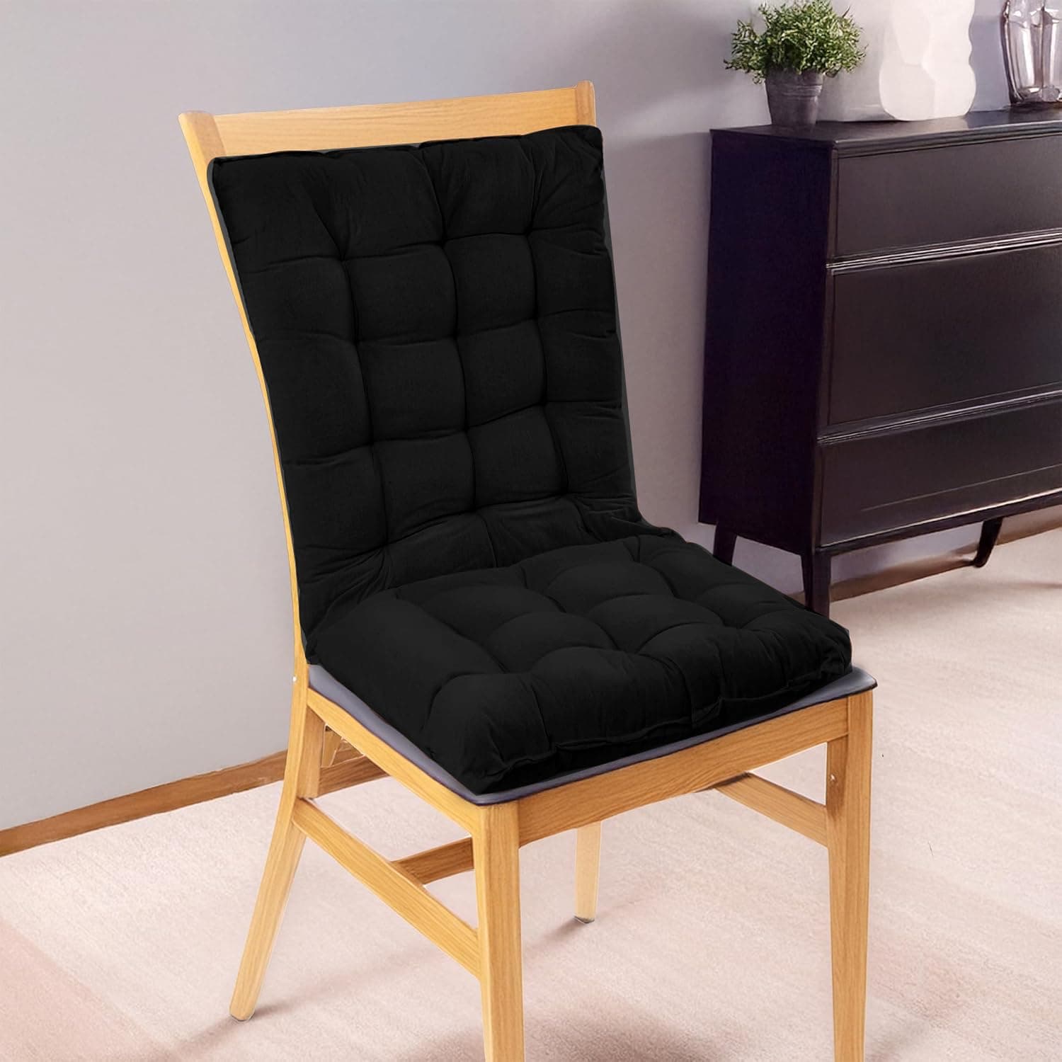 Kuber Industries Microfibre Solid Long Quilted Chair Cushion/Pad | Chair Back Rest Pillow | Size 91 X 45 CM | Pack of 1 | Black