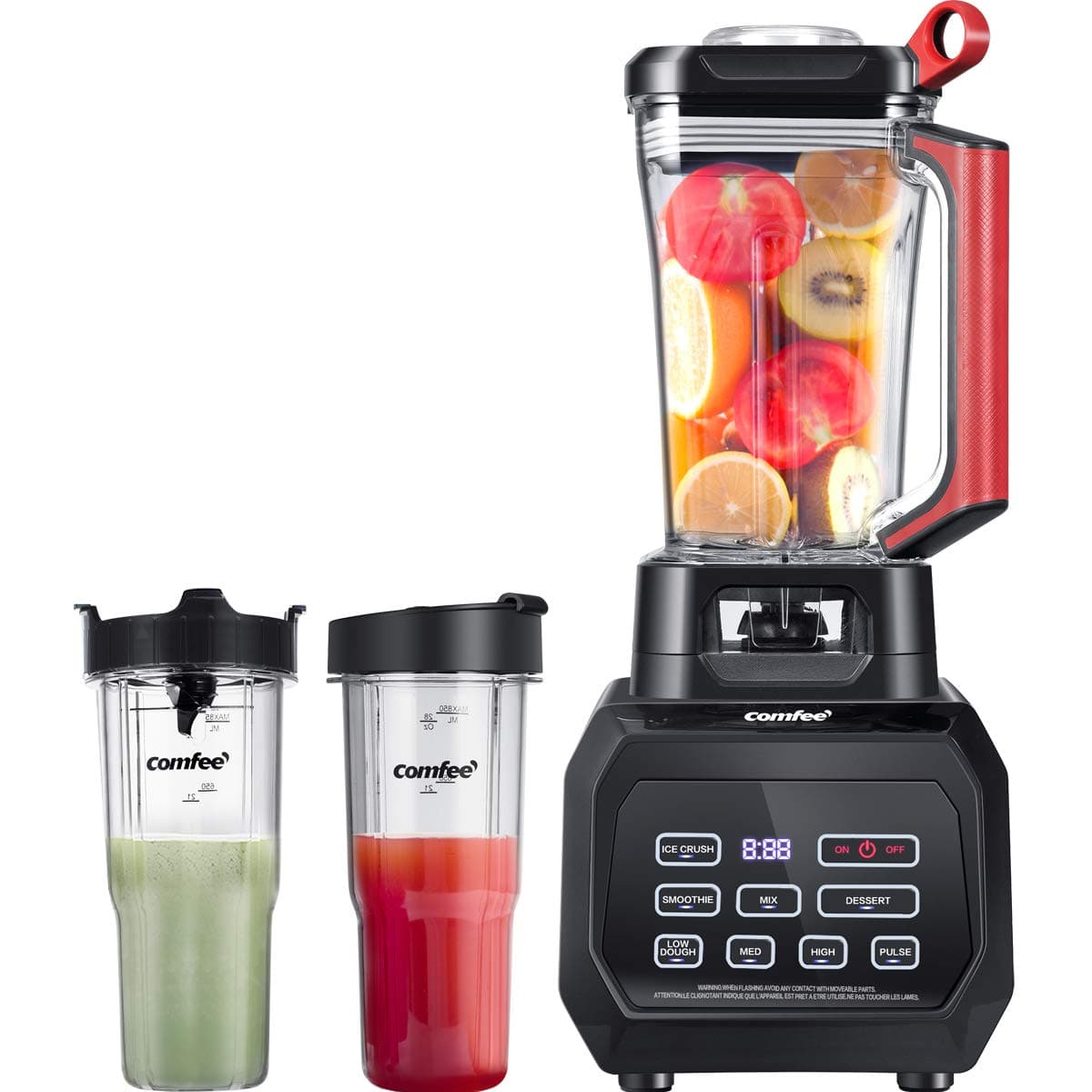 COMFEE' BL2532 Professional Blender Smoothie Blender, 70oz Clear Tritan Pitcher Countertop Blender and (2) 28oz Boottles Personal Blender with 1500-Watt Base for Shakes and Smoothies