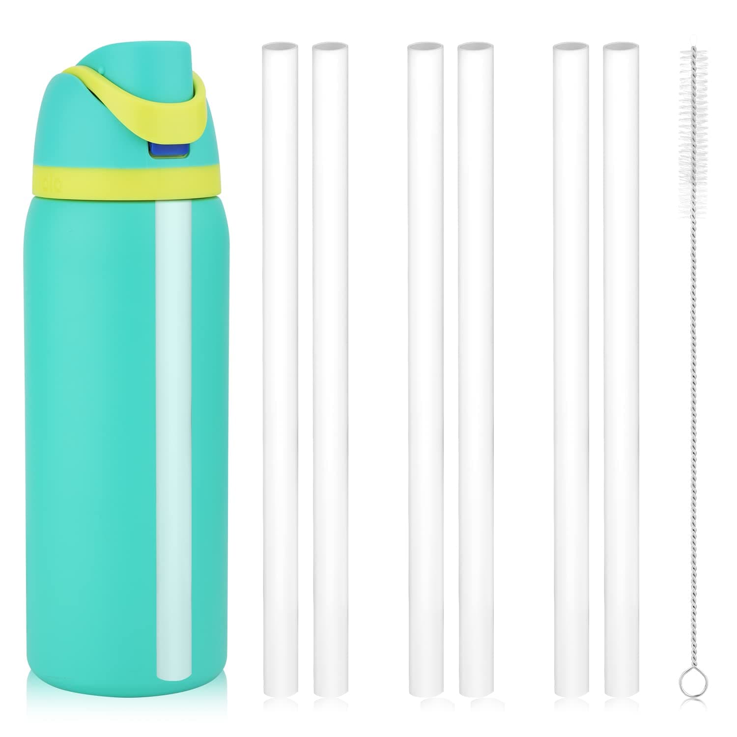 6PCS Replacement Straws for Owala FreeSip 24 oz 32 oz, Reusable Plastic Straws with Cleaning Brush for Owala Flip Insulated Stainless Steel Water Bottle 24oz 32oz Tumbler Accessories Parts (White)
