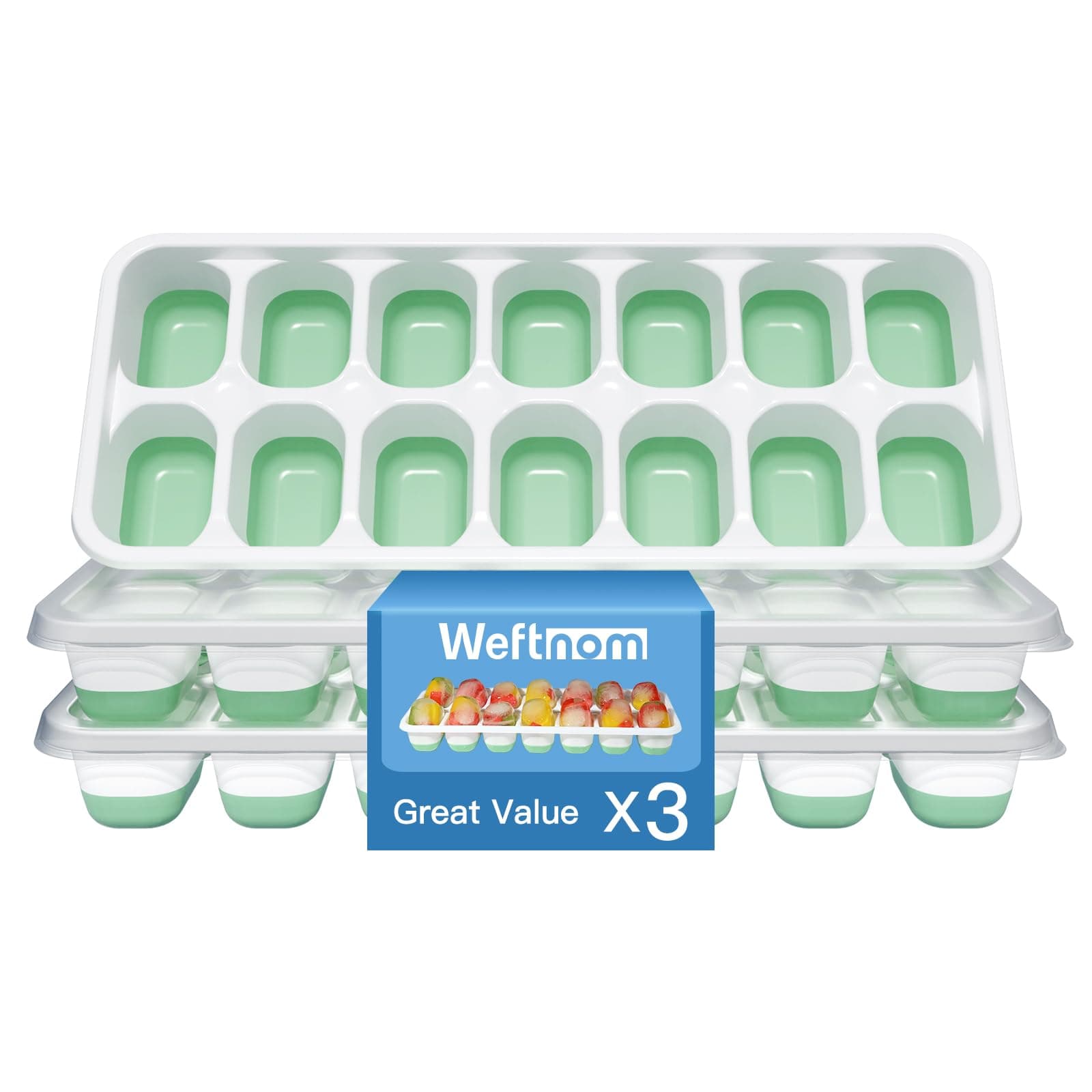Ice Cube Tray with Lid, 3 Pack Silicone Easy-Release Ice Trays for Freezer, Stackable Ice Cube Molds for Drinks, Cocktails, Whiskey, Coffee - BPA-Free and Odor-Free,Ice Cube Trays for Freezer