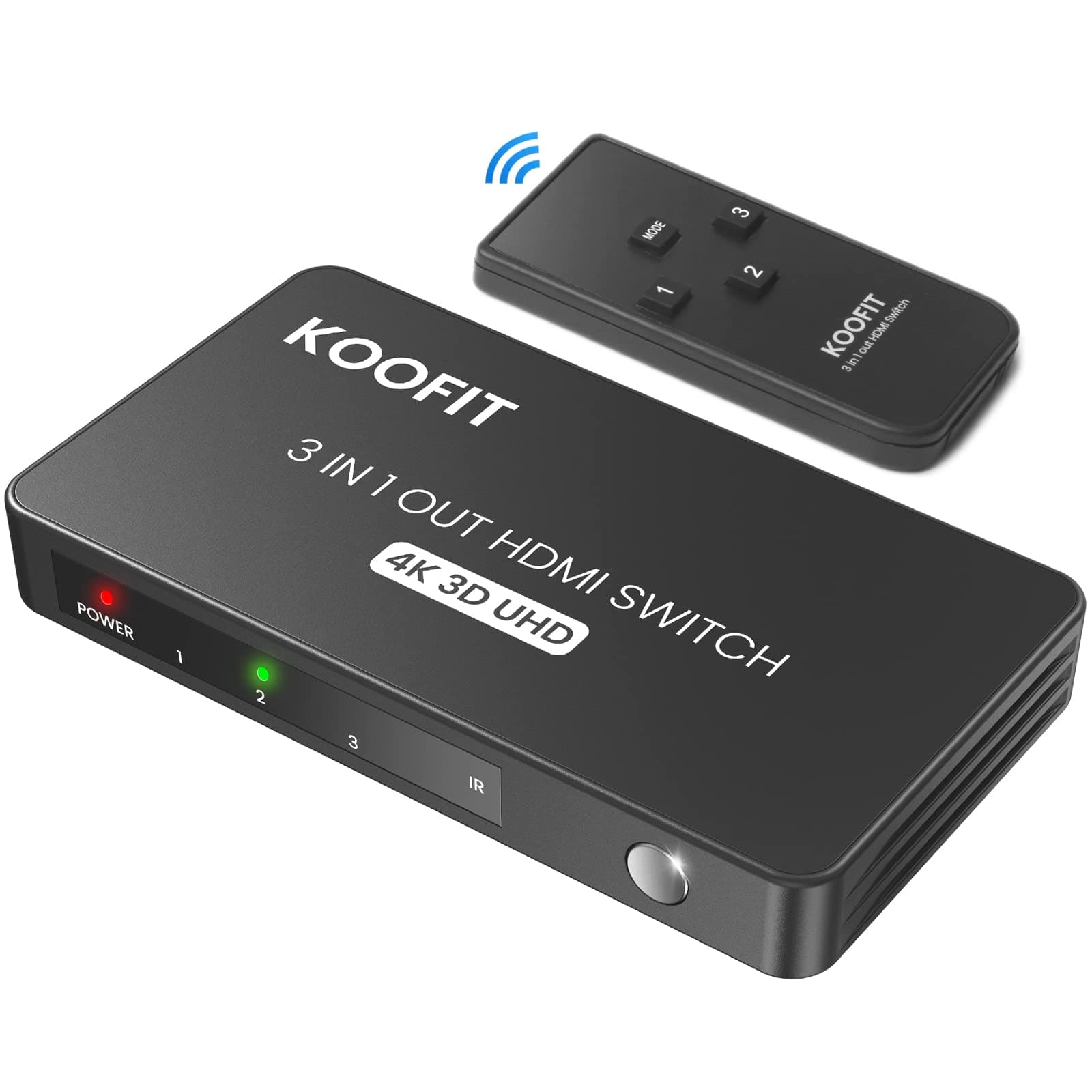 KOOFIT HDMI Switch 4K@60Hz, HDMI Switch 3 In 1 Out with Remote, HDMI Switcher Auto HDMI Multi Connector Supports 4K 3D UHD, Switch HDMI Splitter for PS5, PS4, PS3, DVD, Blu-ray, Xbox, Roku, PC, TV