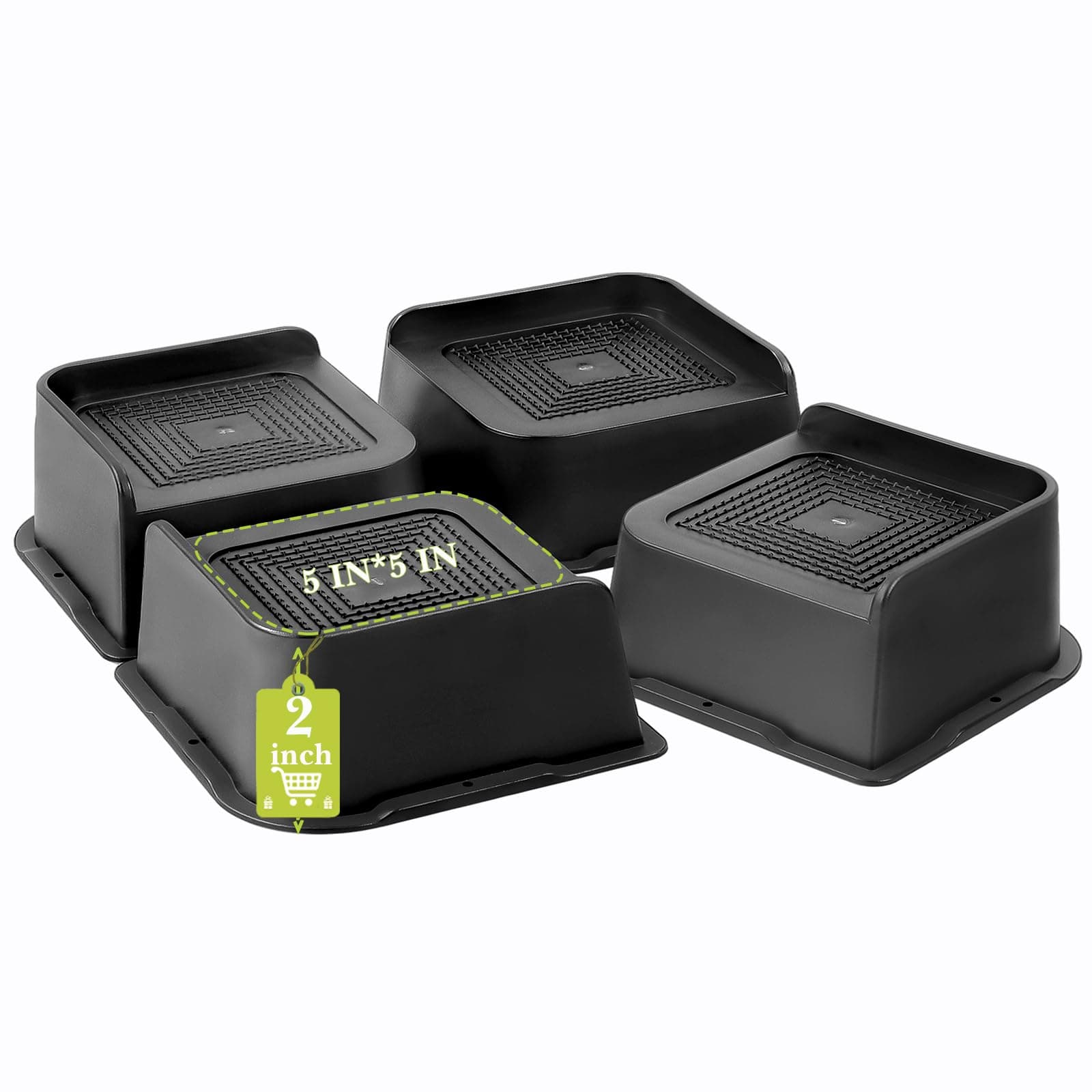 Bed Risers 2 inch, 3 inch, 4 inch, 6 inch, 8 inch Heavy Duty, Oversized Furniture Riser for Couch Sofa Table Chair Leg Frame Dorm, Support up to 6000 Lbs (Black 4 Pack, 2 inch)