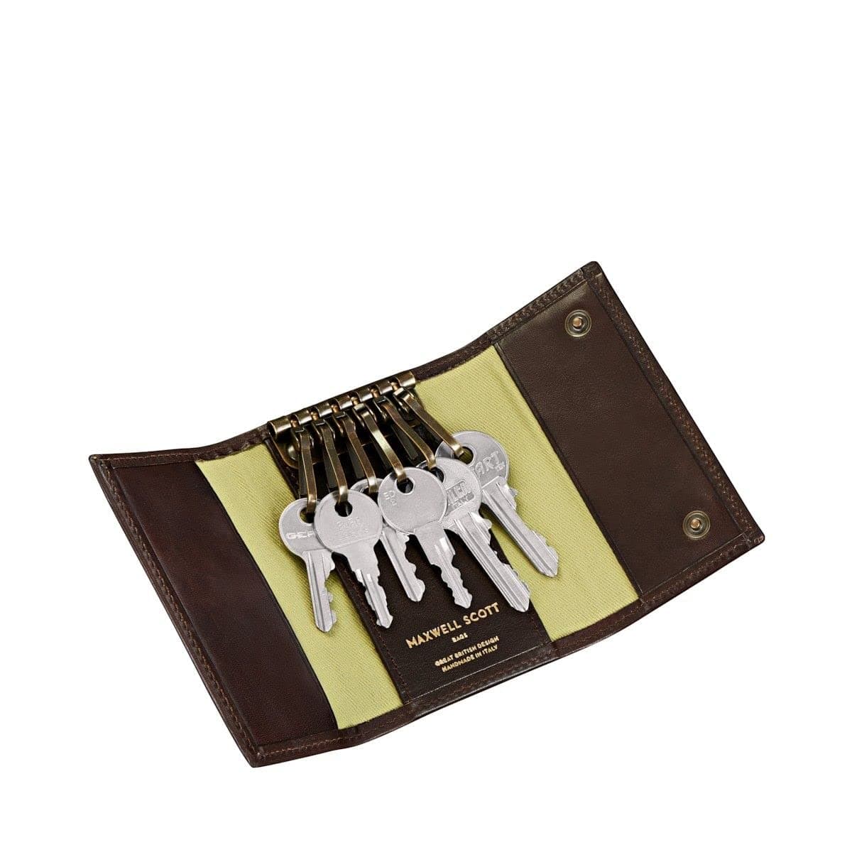 Maxwell Scott - Luxury Leather Key Case Wallet Holder with Hooks for Men - Made from Full Grain Hides - The Lapo Dark Brown