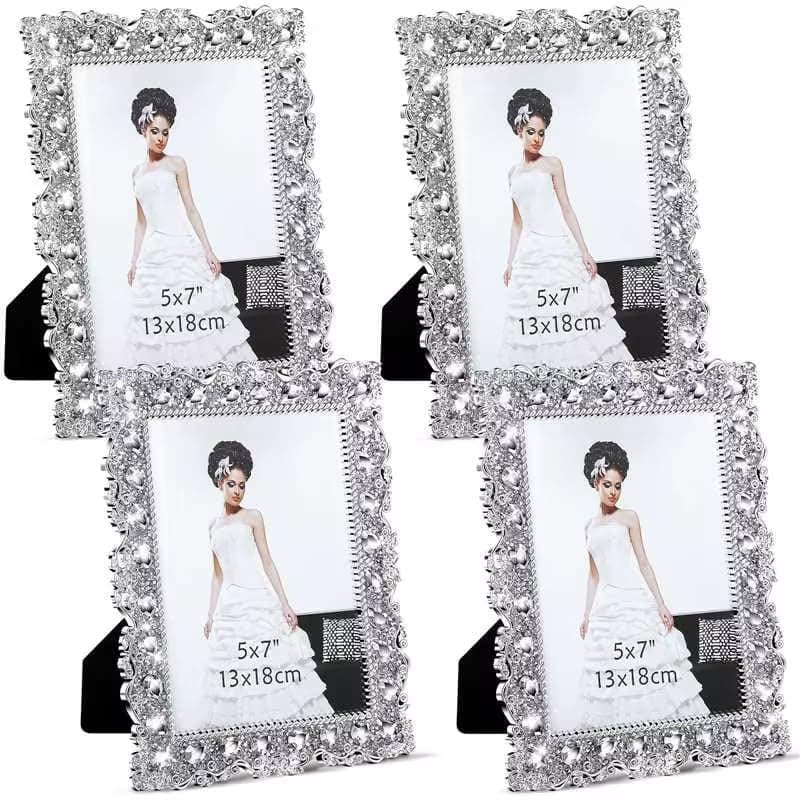 Yookeer 2 Pack 5 x 7 Inch Crystal Picture Frame Resin Wedding Photo Frame Jewel Picture with Rhinestones Photo Gift for Wedding Table Top Desktop Display