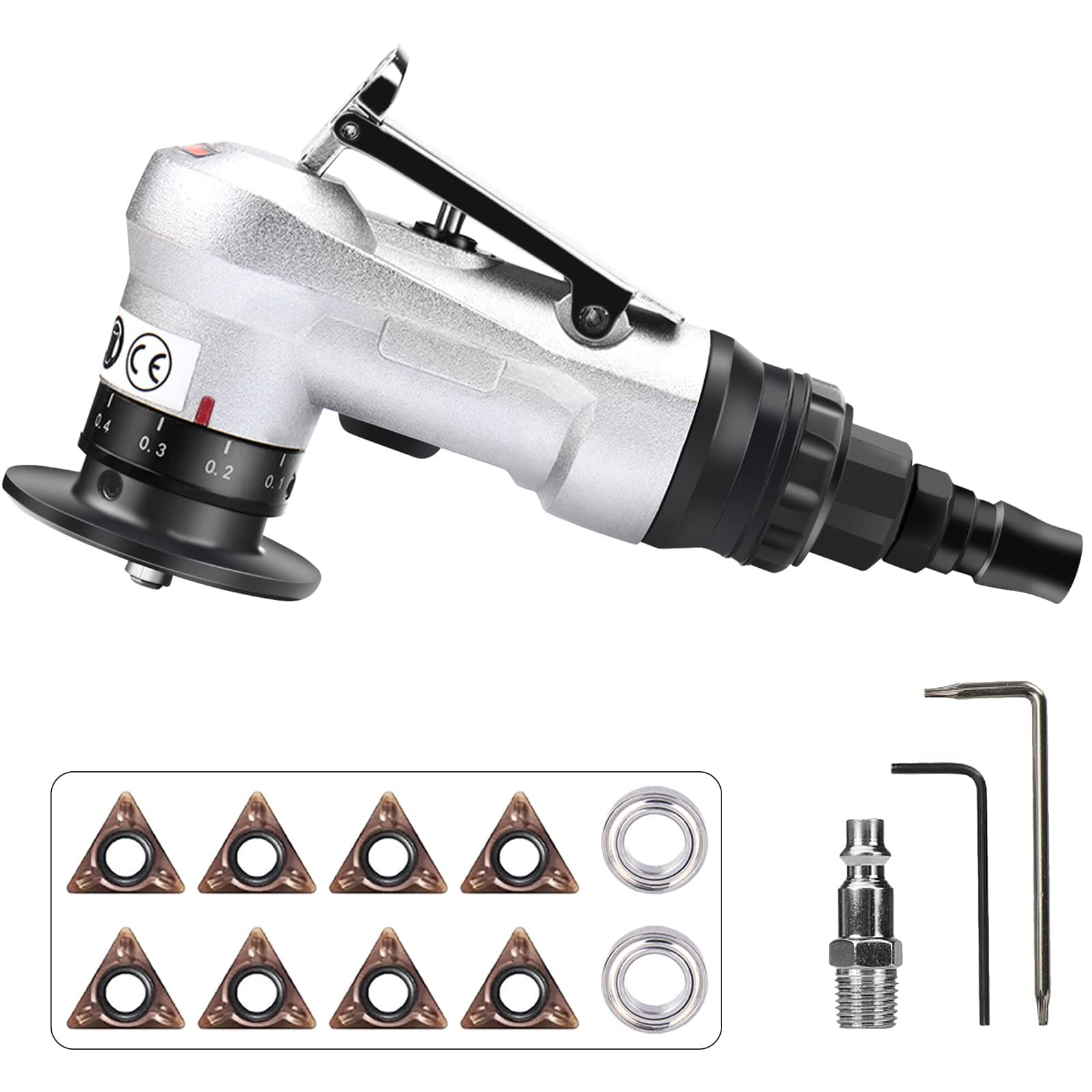 Mini Pneumatic Chamfering Tool with Replace Blades Inserts and Bearings, 45 Degree Air Chamfer Deburring Tool, Portable Chamfering Machine for Metal C0.1-2 Angle Quick Trimming Beveling