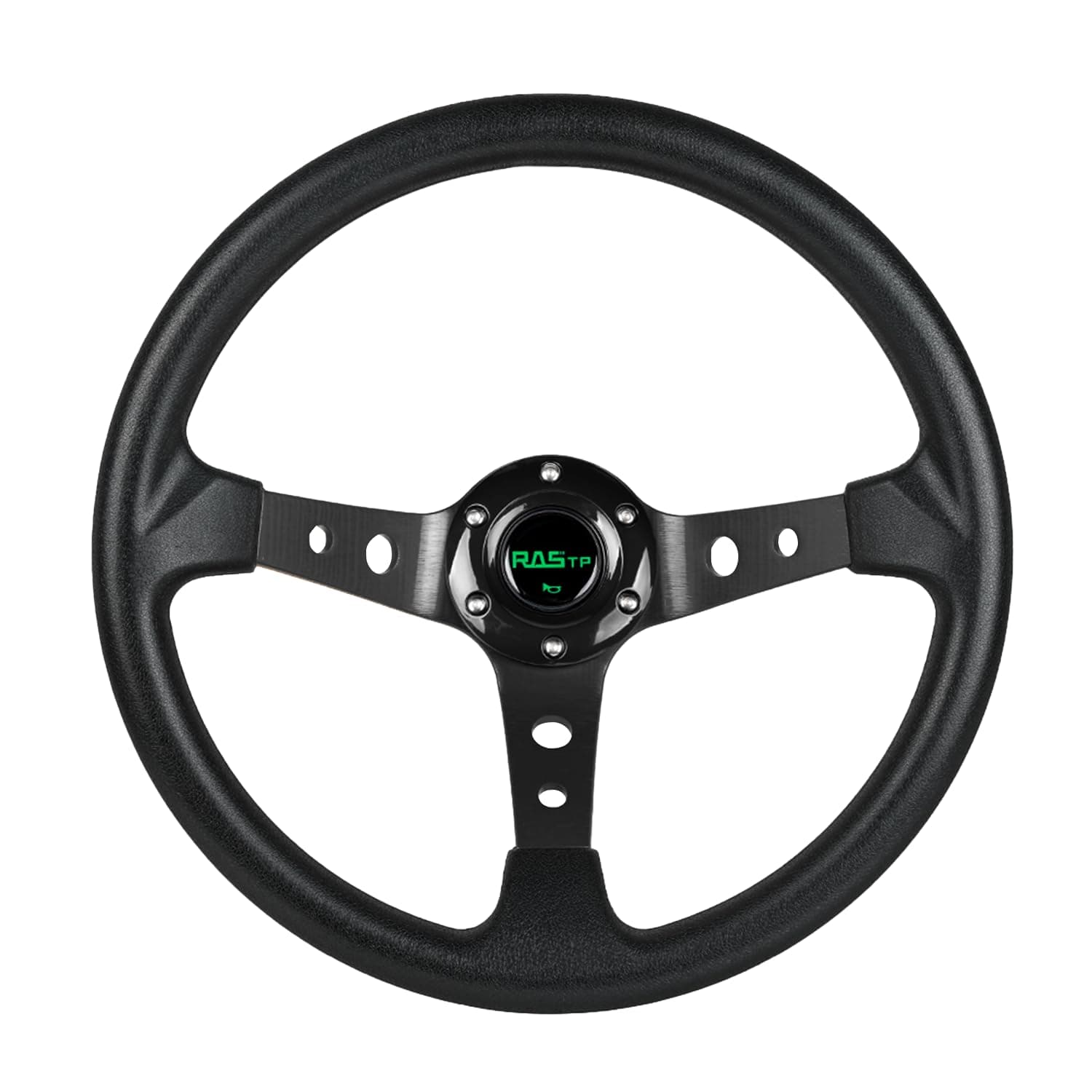 Universal Racing Steering Wheel,Drifting Deep Dish Steering Wheel 13.8”/350mm 6 Bolts Grip Vinyl Leather & Aluminum with Horn Button for Car -Black