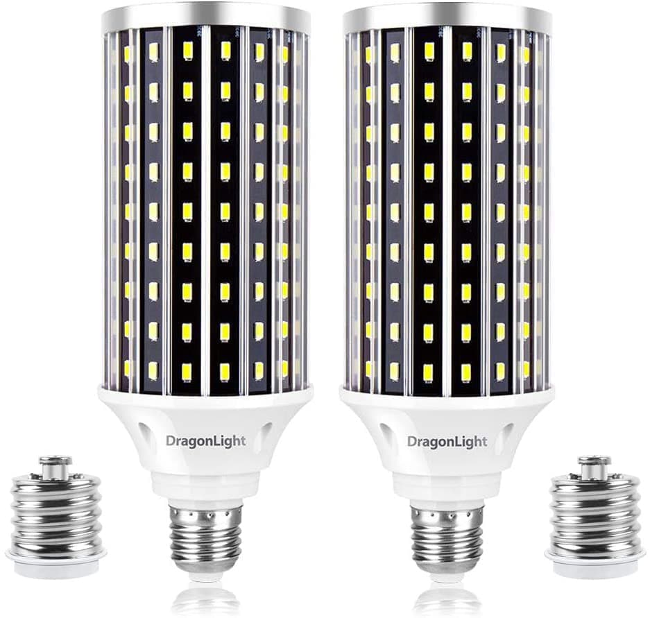DragonLight 50W Super Bright LED Corn Light Bulbs (400 Watt Equivalent) - E26/E39 Base LED Lamp - 6000K Daylight 5,500 Lumens for Large Area Lighting, Pack of 2