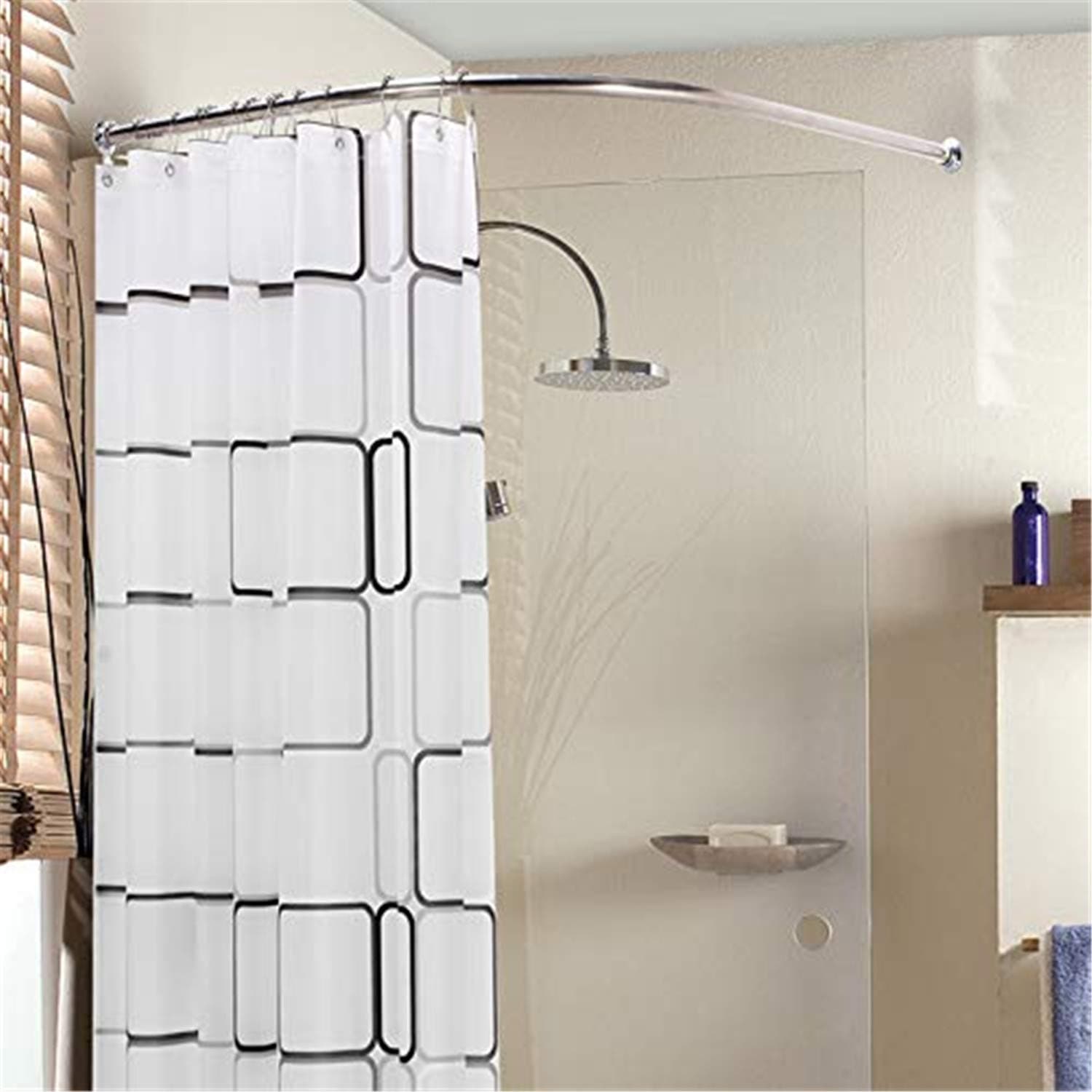 Curved Shower Rod Rustproof Aluminum Alloy Wall Mount Corner Bathroom Shower Curtain Rod Covers Wall Area of 35 to 35 Inches, Arc Radius 16 Inches