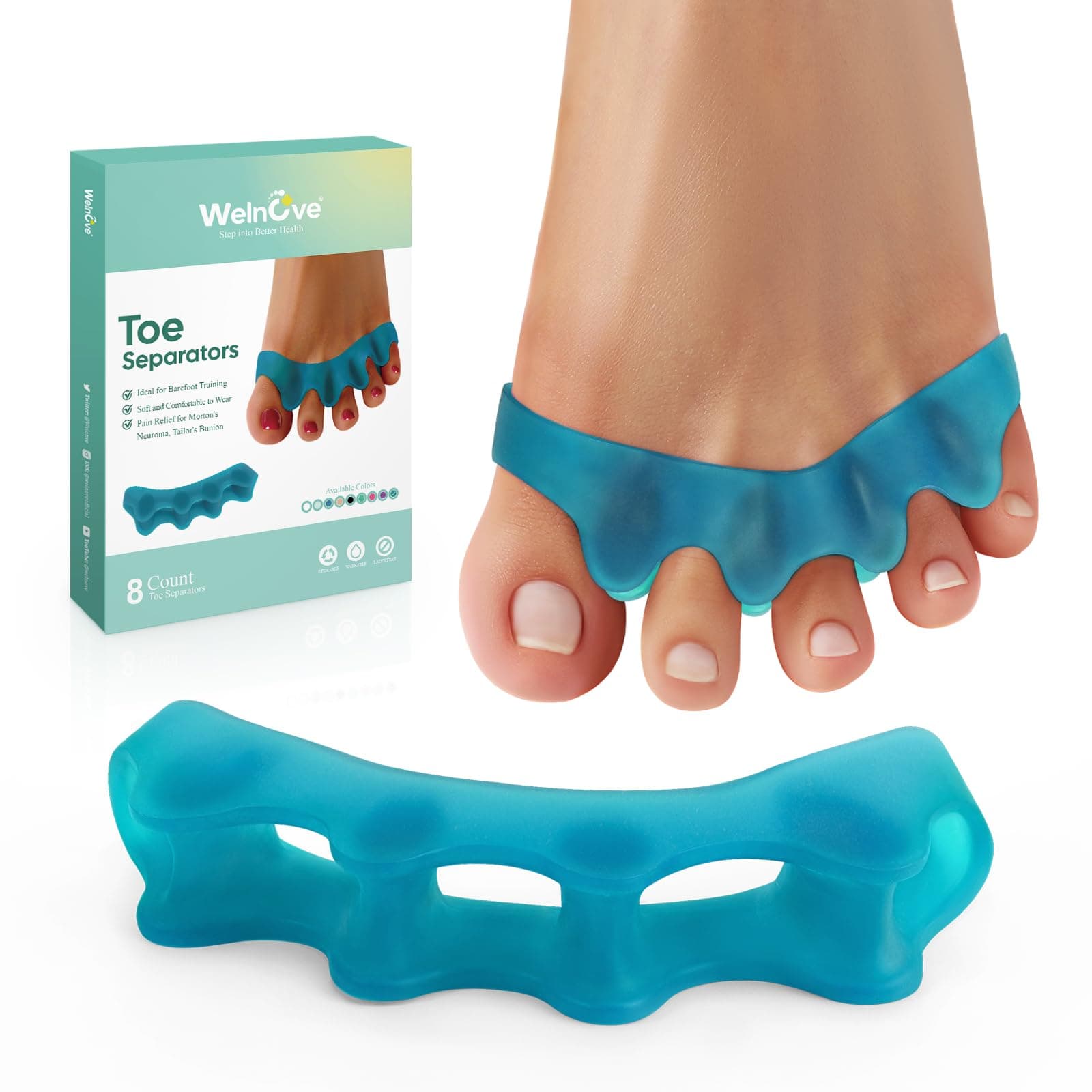 8 Pack Toe Separators, Bunion Corrector for Women/Men, Toe Spacers, Foot Alignment - Dividers to Correct Bunions, Hammertoes, Relief Restore Feet (Blue)
