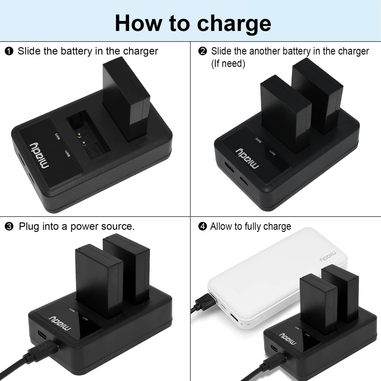 Miady LP-E12 Replacement Battery Charger Set, Type-C & Micro-USB Dual LCD Charger and 2-Pack 1350mAh Batteries Compatible with Canon EOS M50, EOS M100, EOS M10, Rebel SL1 and More
