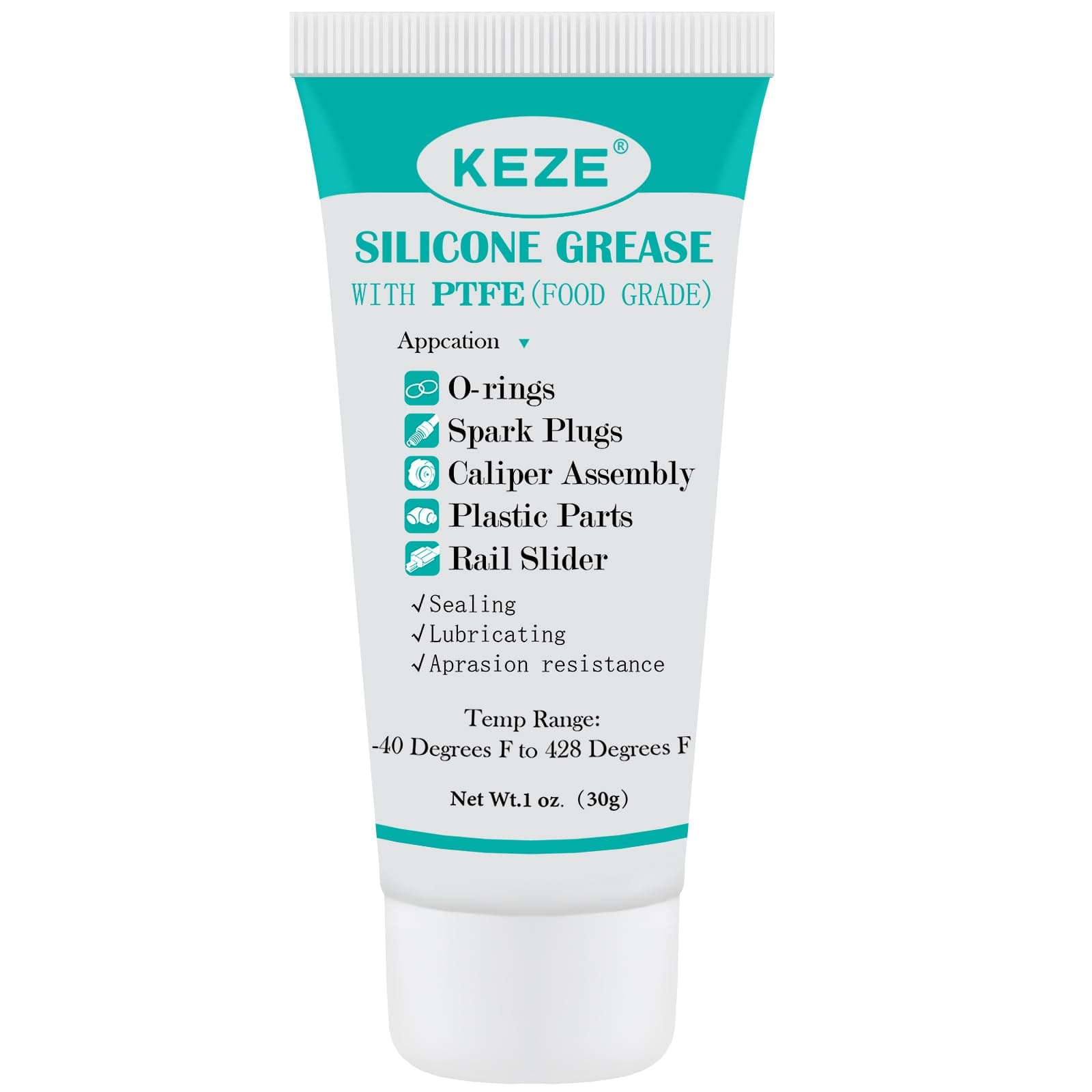 KEZE 92003 Silicone Grease with PTFE,Teflon-Based Lubricant Silicon Grease Tube for Machine Automotive Rubber Seals 3D Printer Plastic Gear Parts Sliding Door Window Track,Plumbing Faucet O Ring 1 oz