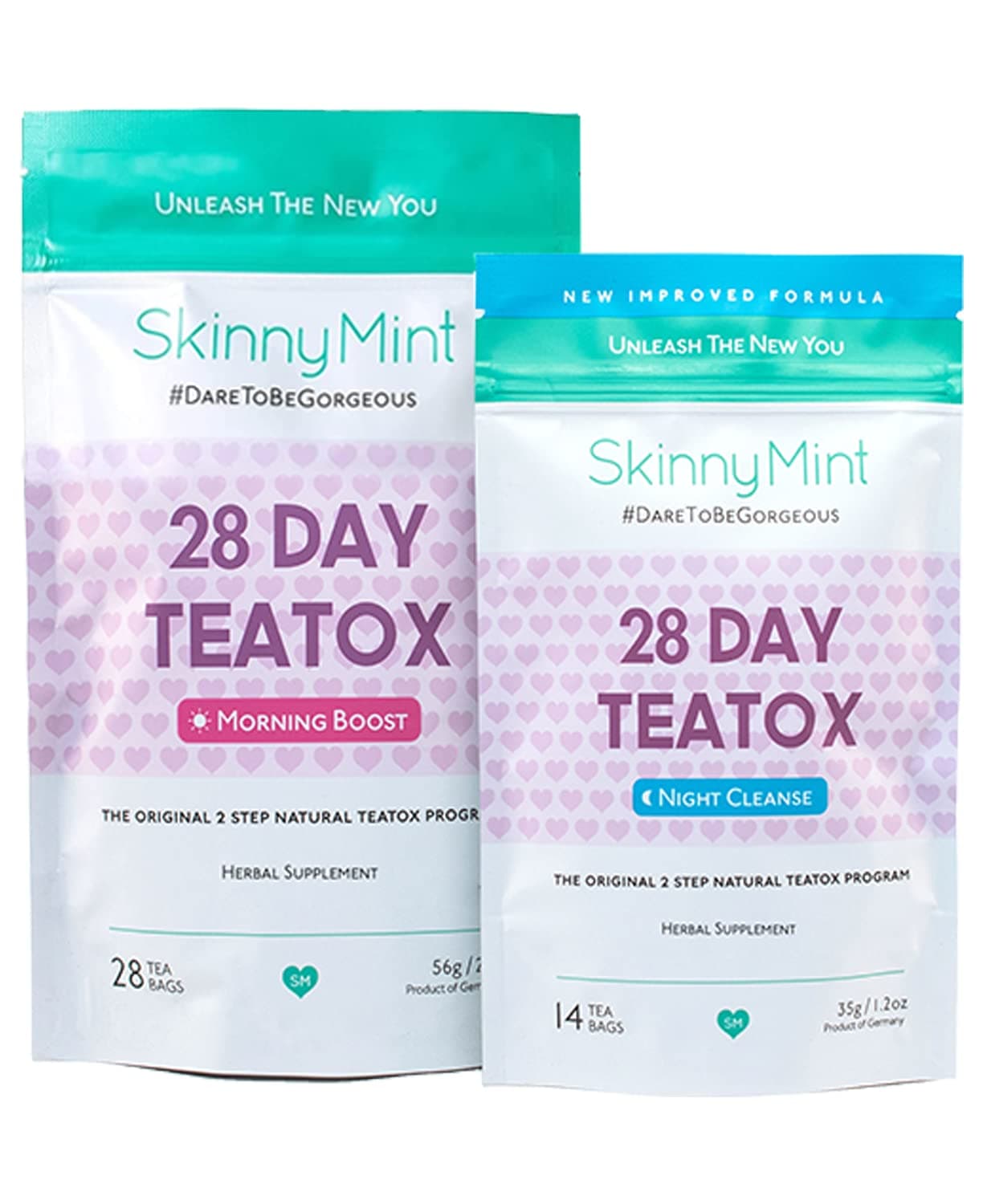 SkinnyMint Original 28 Day Detox Tea Kit- Ultimate TeaTox Programme- All Natural Morning Boost and Night Cleanse Detox Tea- Helps Alleviate Bloating and Boost Energy