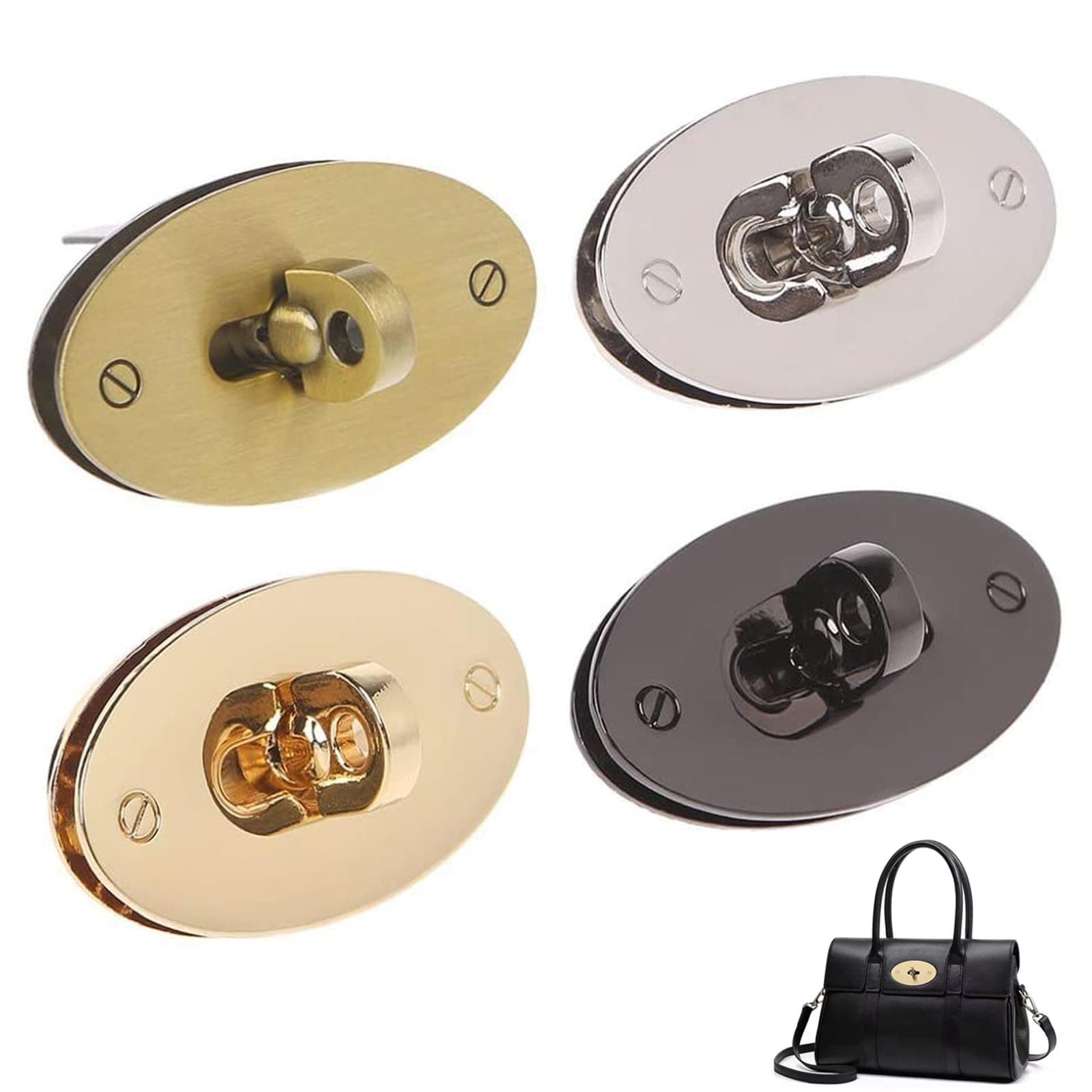 Oval Twist Turn Lock, Purse Lock, Thumb Turn Lock, DIY Catch Buckle Clasp for Bag Making Book Leather Fabric Handbag Wallet, 4-Pack