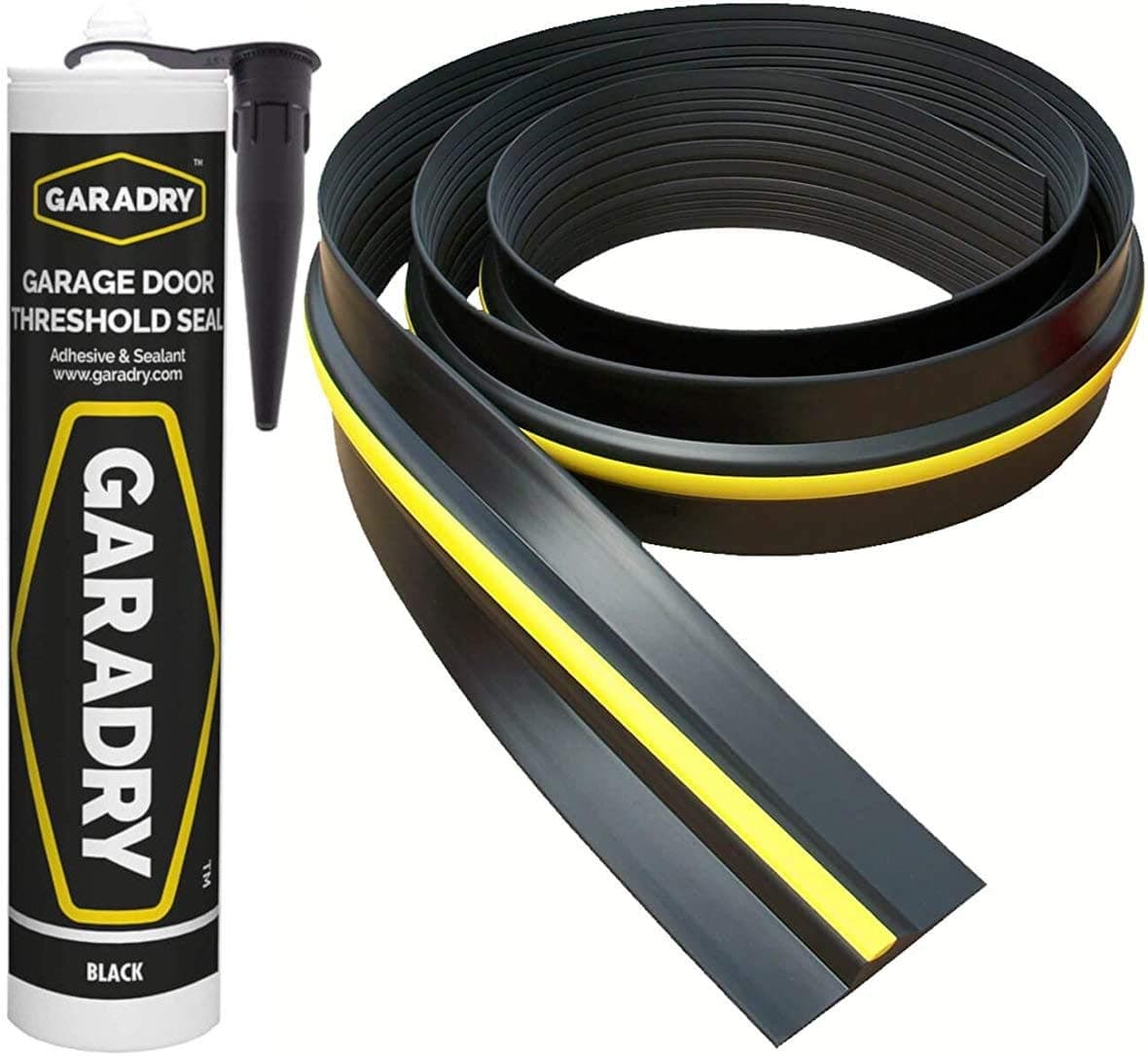 Weather Stop 15mm High Garage Door Threshold Seal Kit 3.12m (10'3") | Black/Yellow PVC | Complete Kit | Adhesive Included