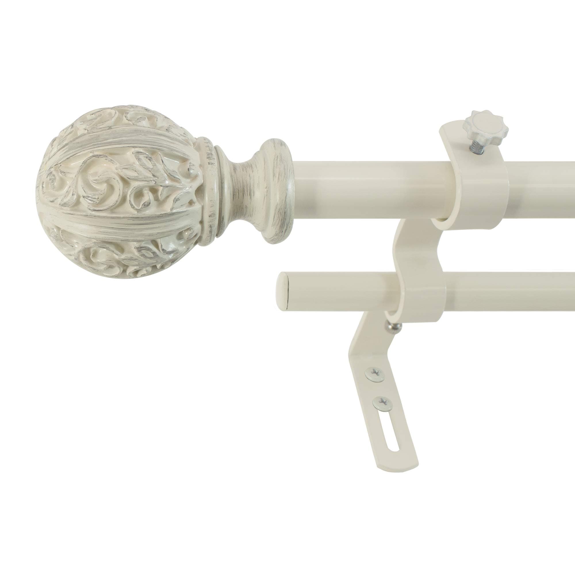 Montevilla Leaf Ball Curtain Rod, 48-86", Distressed Ivory