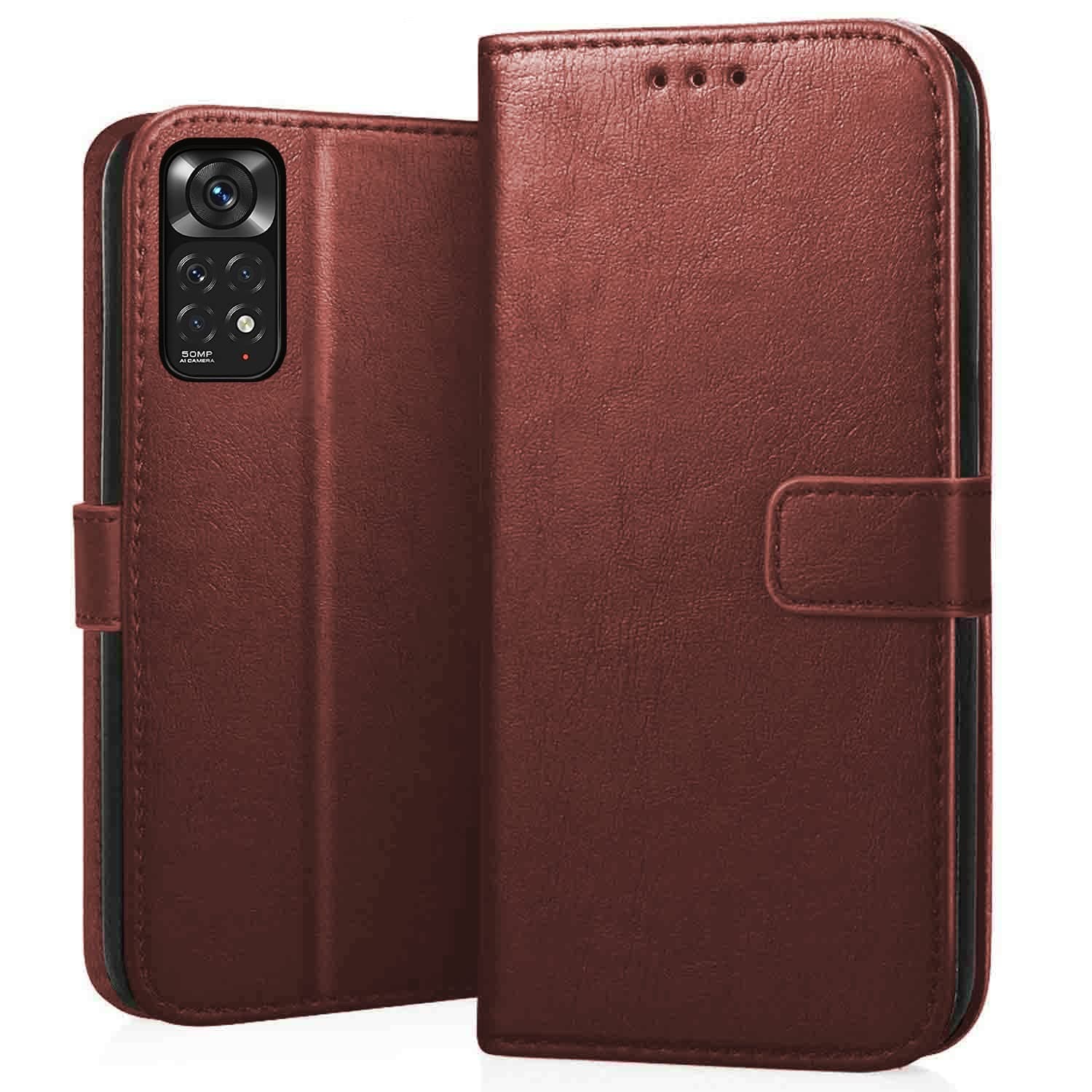 CEDO Flip Cover for Redmi Note 11 Pro/Note 11 Pro+ Plus | Leather Finish | Inside Pockets & Inbuilt Stand | Shockproof Wallet Style Magnetic Closure Back Case Flipcover (Brown)