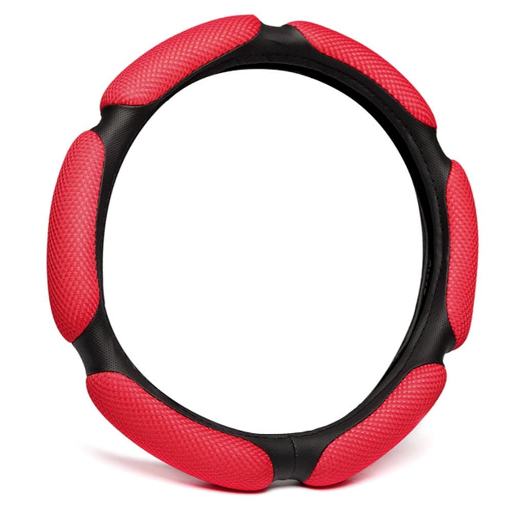 Steering Wheel Covers Red On Black For Car For Men Soft Padding PU Leather Sporty Breathable Universal 15 Inches