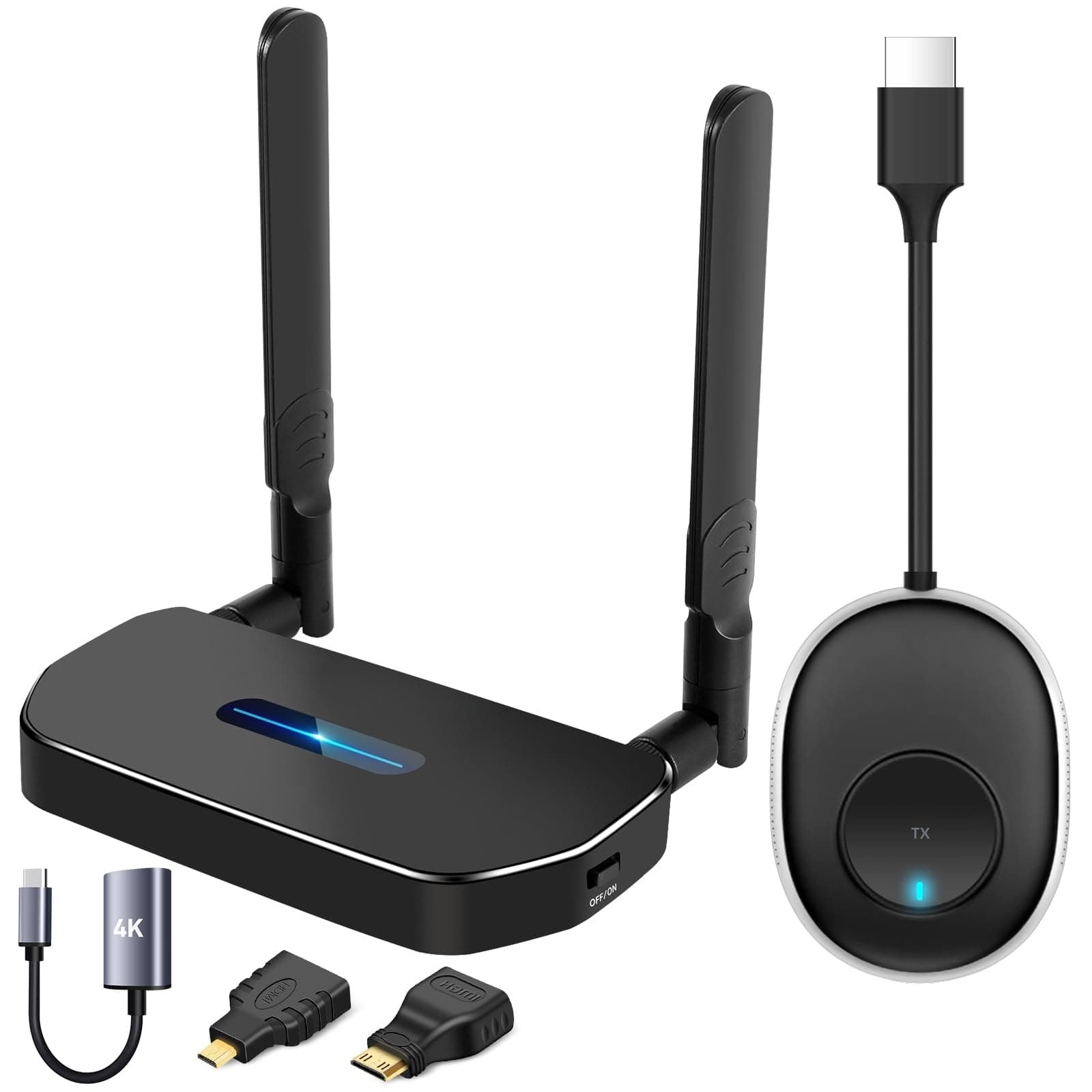 Wireless HDMI Transmitter and Receiver 4K Kit, Full HD 4K Wireless Presentation Equipment HDMI Adapter, Plug and Play Streaming Media. Laptop, Dongle, PC, Smart Phone to HDTV/Projector 165FT/50M